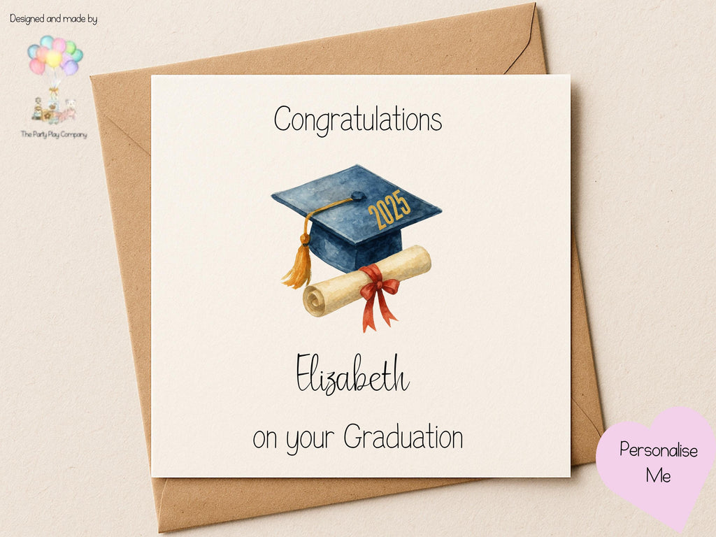 Personalized Graduation Card 2025: Watercolor Cap & Scroll