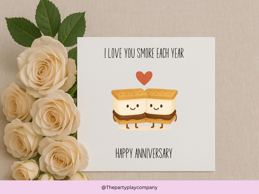 Funny Anniversary Card – I Love You S’more Each Year, Cute Pun Food Illustration, Couples Love Card for Partner, Husband, Wife