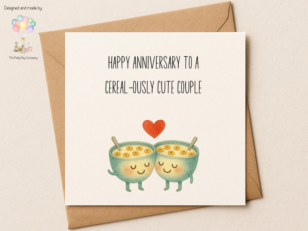 Cute Cereal Anniversary Card – Pun Cereal-ously Cute Couple Card, Funny Food Pun Love Card for Husband Wife Boyfriend Girlfriend