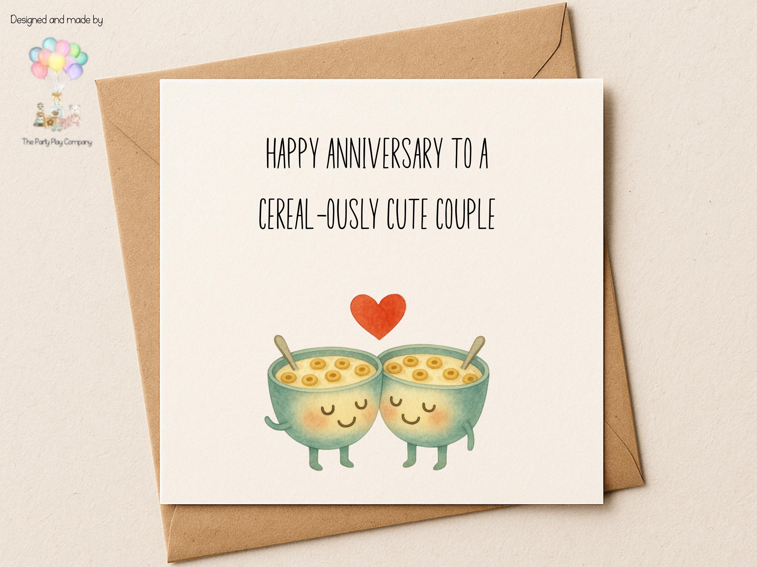 Cute Cereal Anniversary Card – Pun Cereal-ously Cute Couple Card, Funny Food Pun Love Card for Husband Wife Boyfriend Girlfriend