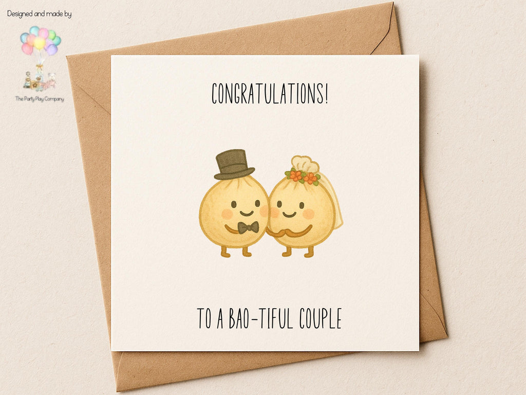 Funny Wedding Card | Cute Bao Pun Congratulations Card | To A Bao-tiful Couple | Quirky Newlyweds Card | 4 for 10 Pound Offer