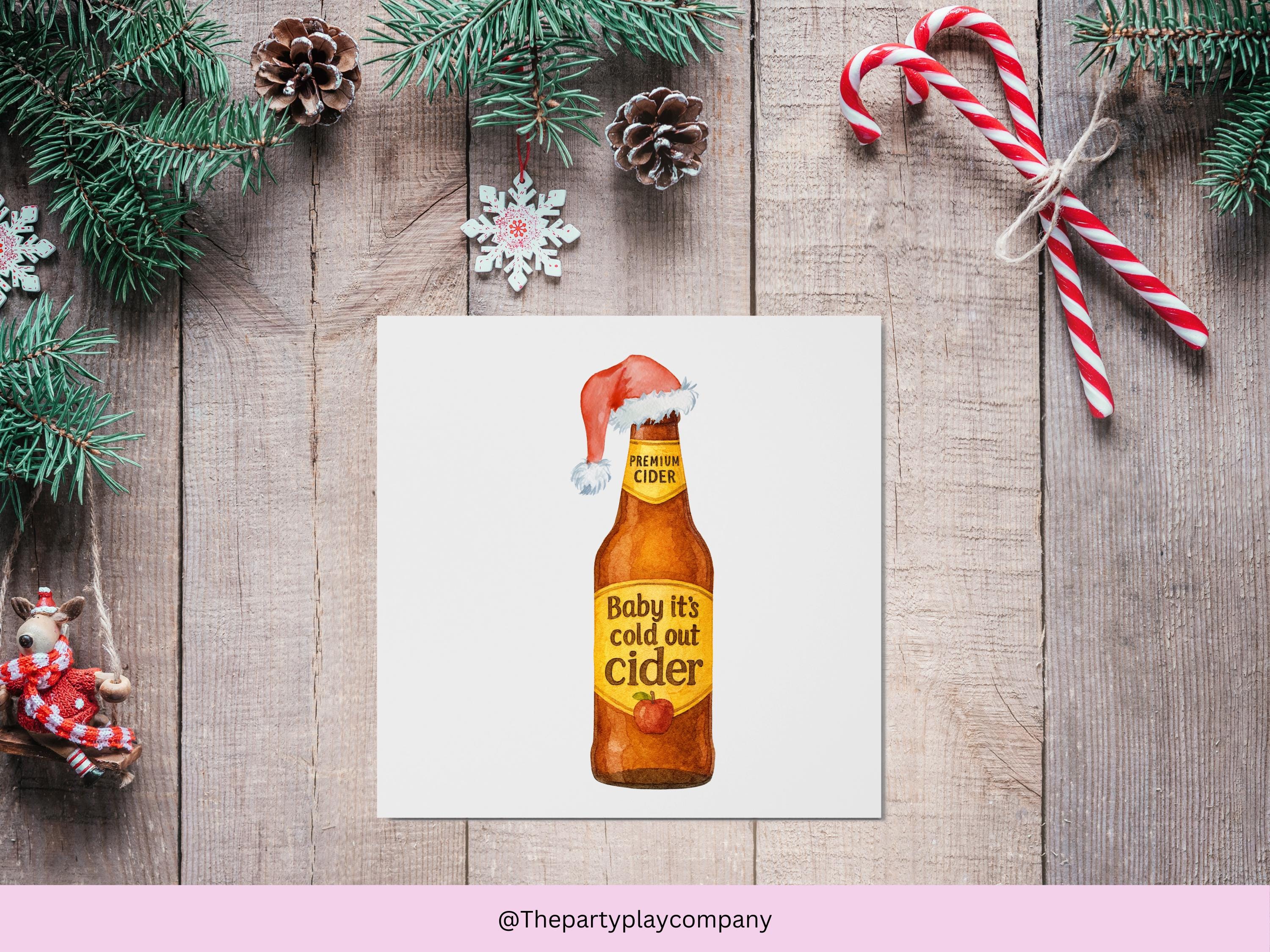 Funny Christmas Card | Cider Pun Xmas Card | Quirky Festive Drinks Card | Baby It’s Cold Out Cider | 4 for 10 Pound Offer