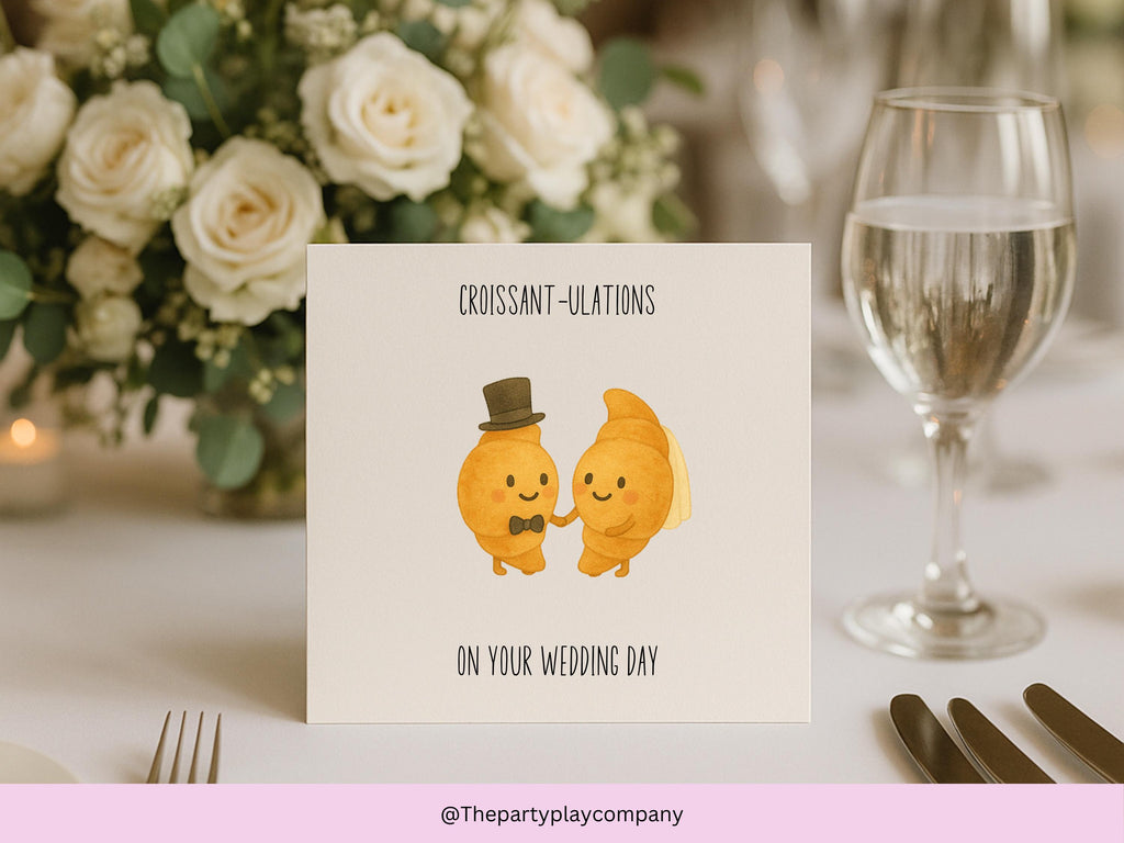 Funny Wedding Card | Croissant Pun Congratulations Card | Croissant-ulations Newlyweds Card | Quirky Bride and Groom | 4 for 10 Pound Offer