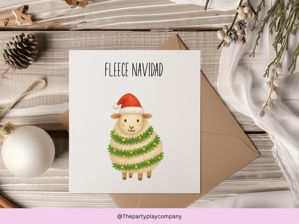 Funny Sheep Christmas Card: Fleece Navidad Pun - 6x6 Holiday Greeting