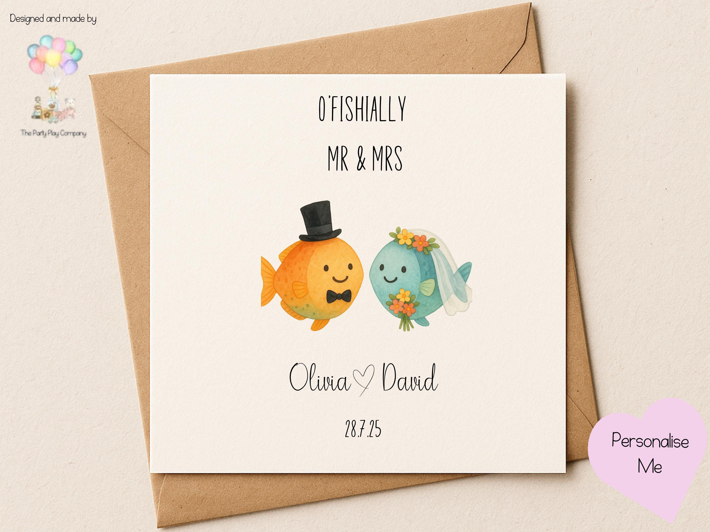 Funny Fish Wedding Card: O-Fish-ally Mr & Mrs - Personalized