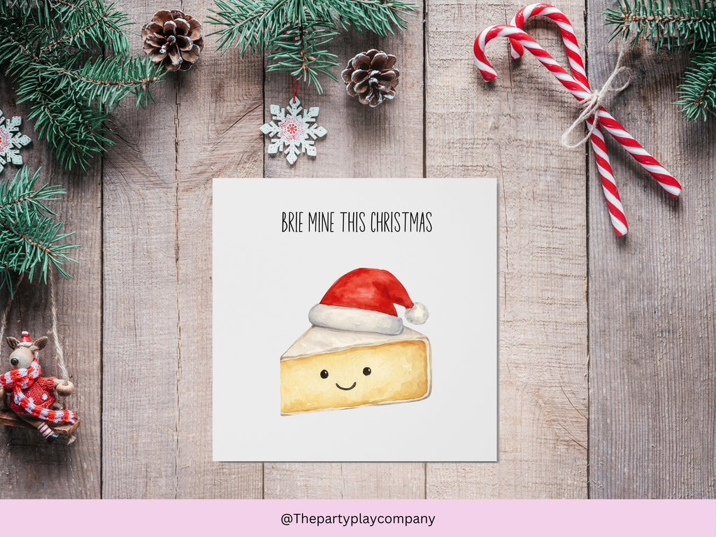 Funny Cheese Christmas Card: Brie Mine Pun - 6x6 with Envelope