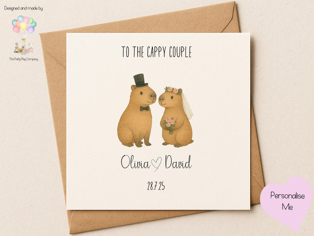 Capybara Wedding Card: "To the Cappy Couple" Pun - Personalized Bride & Groom