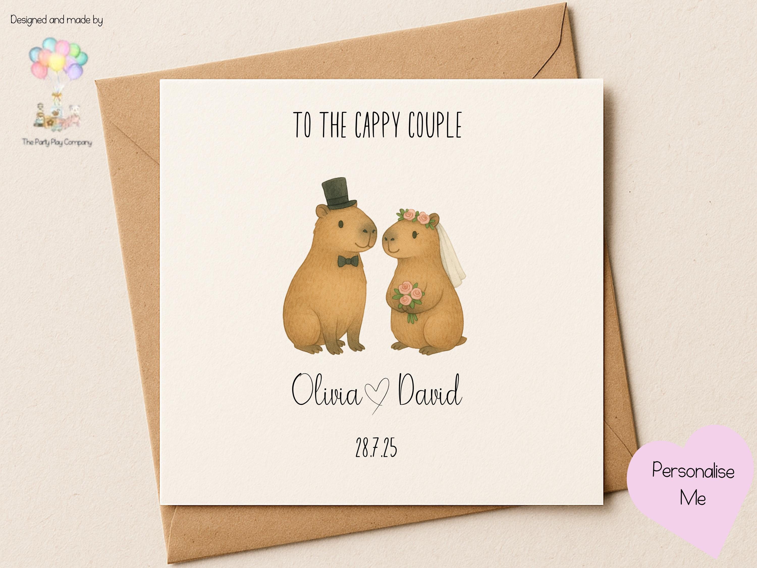 Capybara Wedding Card: "To the Cappy Couple" Pun - Personalized Bride & Groom