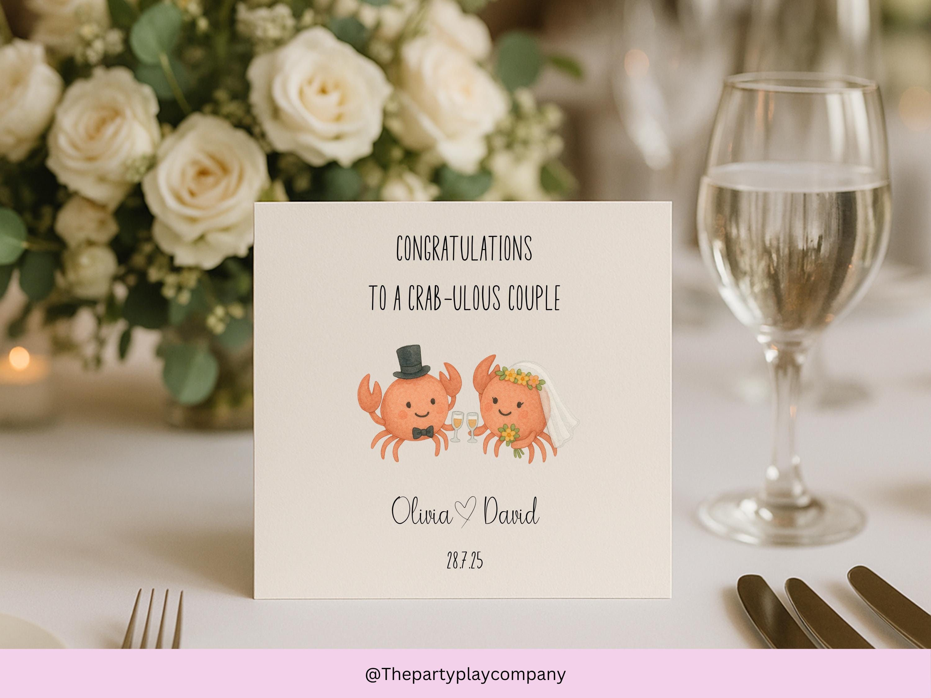 Funny Crab Wedding Card: "Crab-ulous Couple" - Personalized Beach Wedding