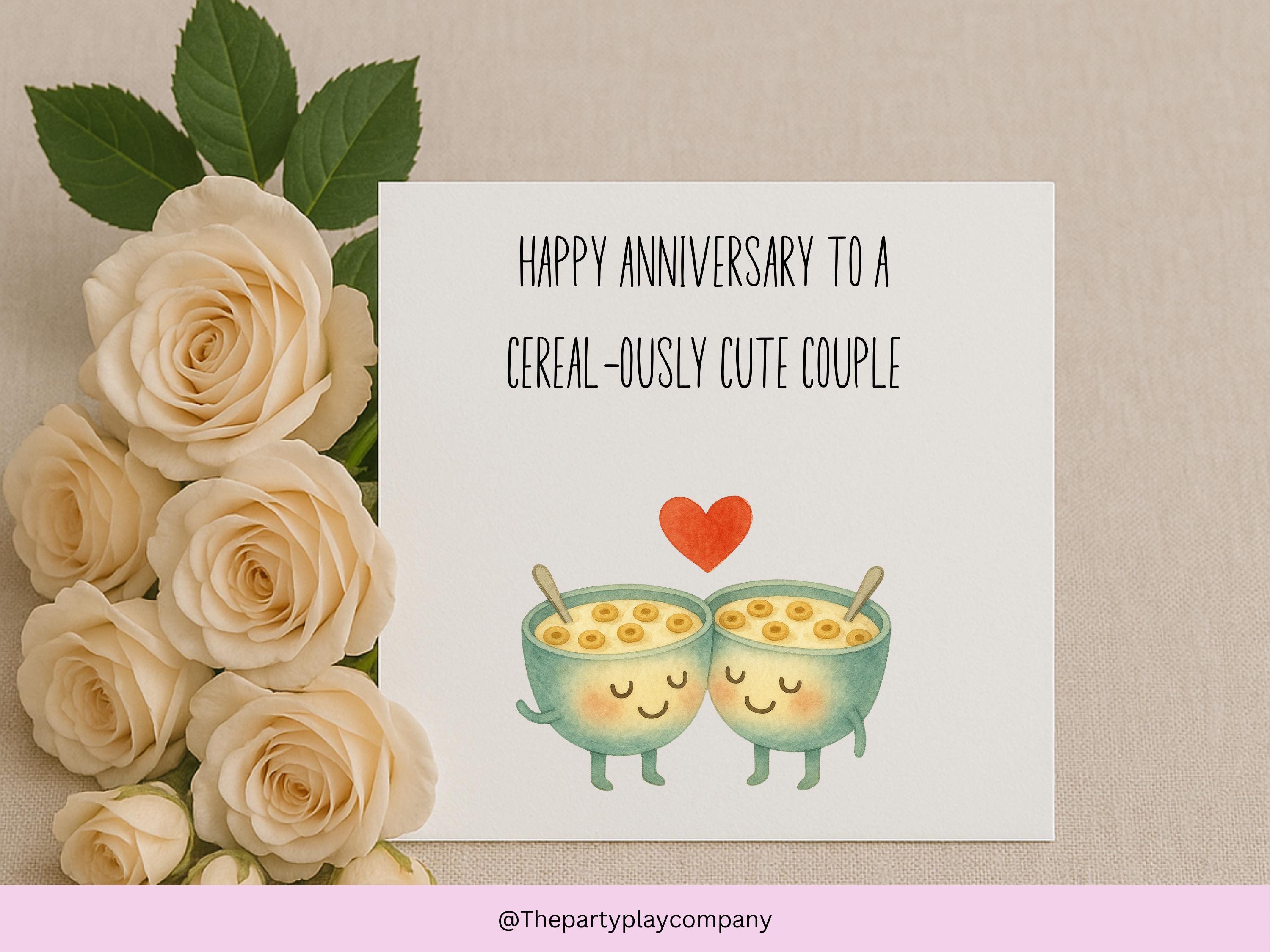 Cute Cereal Anniversary Card – Pun Cereal-ously Cute Couple Card, Funny Food Pun Love Card for Husband Wife Boyfriend Girlfriend