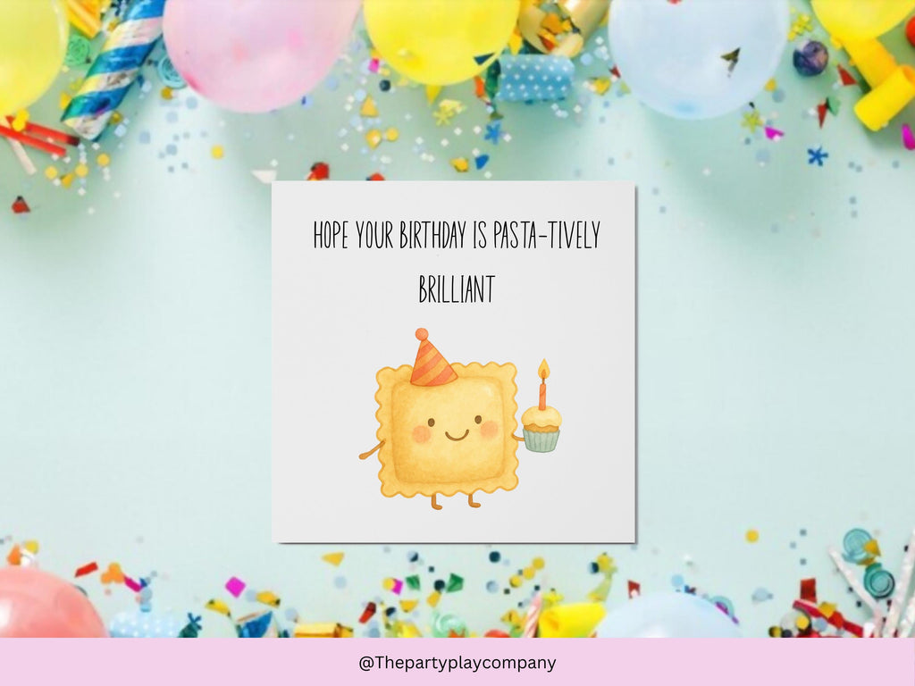 Funny Pasta Birthday Card: Smiling Ravioli Pun