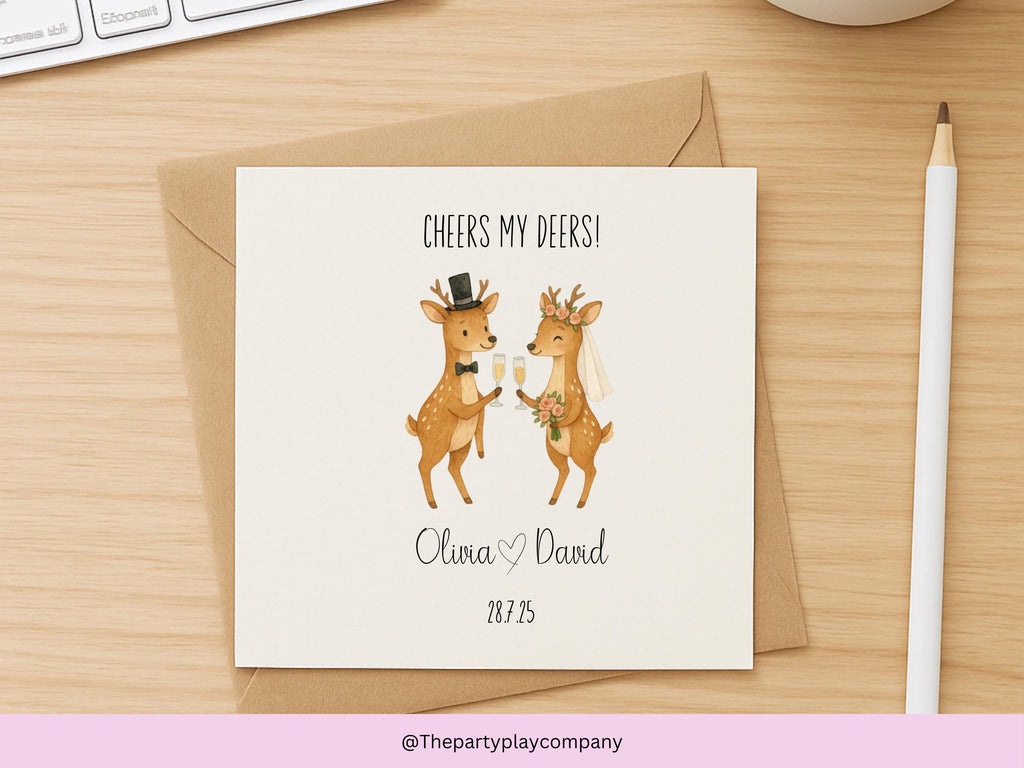 Personalized Deer Wedding Card: Cheers My Deers! - Woodland Pun