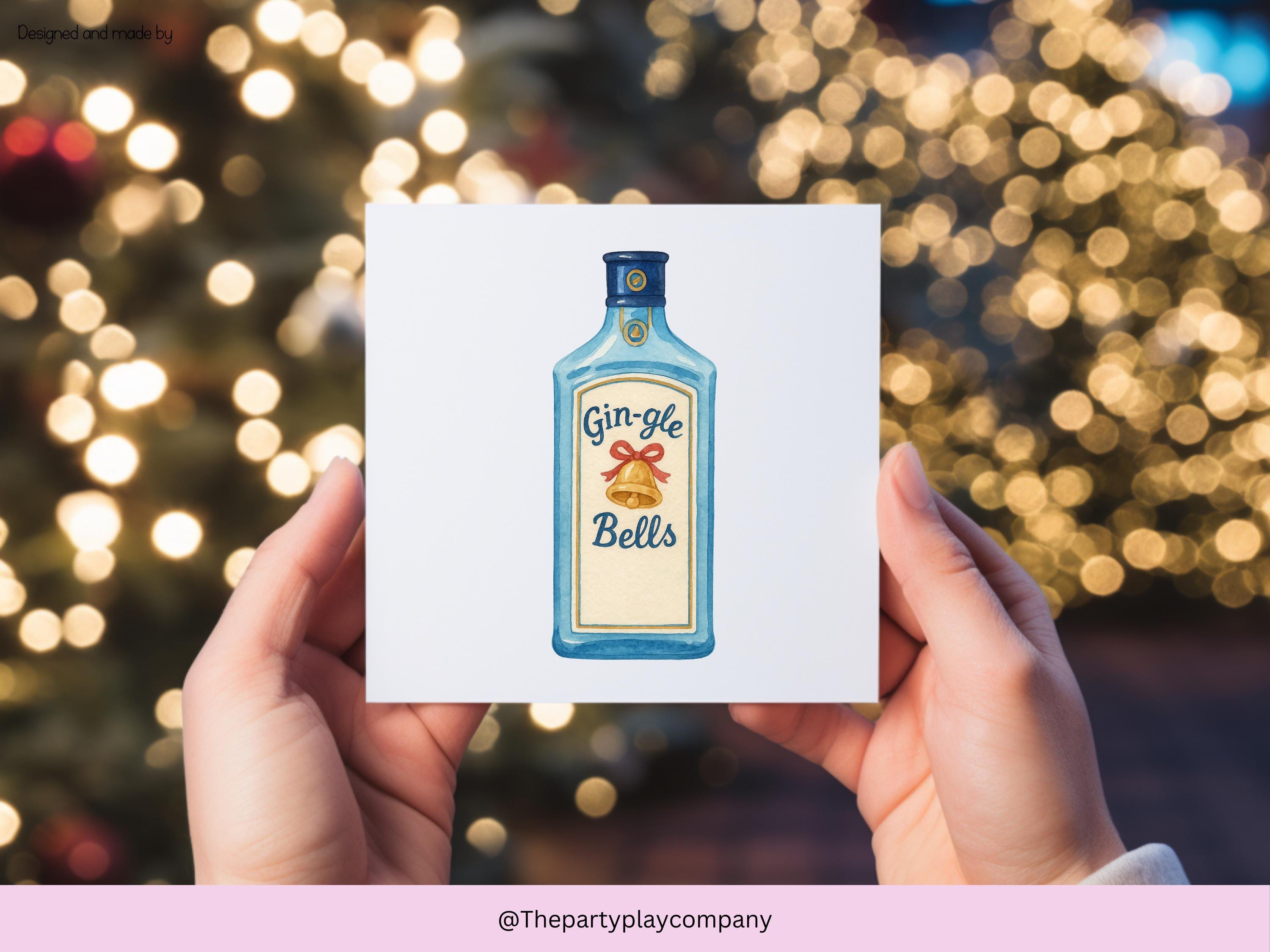 Funny Christmas Card | Gin Pun Xmas Card | Quirky Festive Drinks Card | Gin-gle Bells Holiday Greeting | 4 for 10 Pound Offer