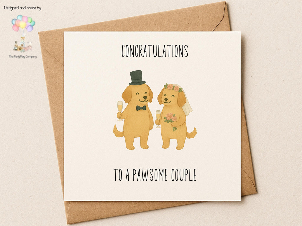 Dog Wedding Card: Pawsome Couple, Illustrated Animal Theme