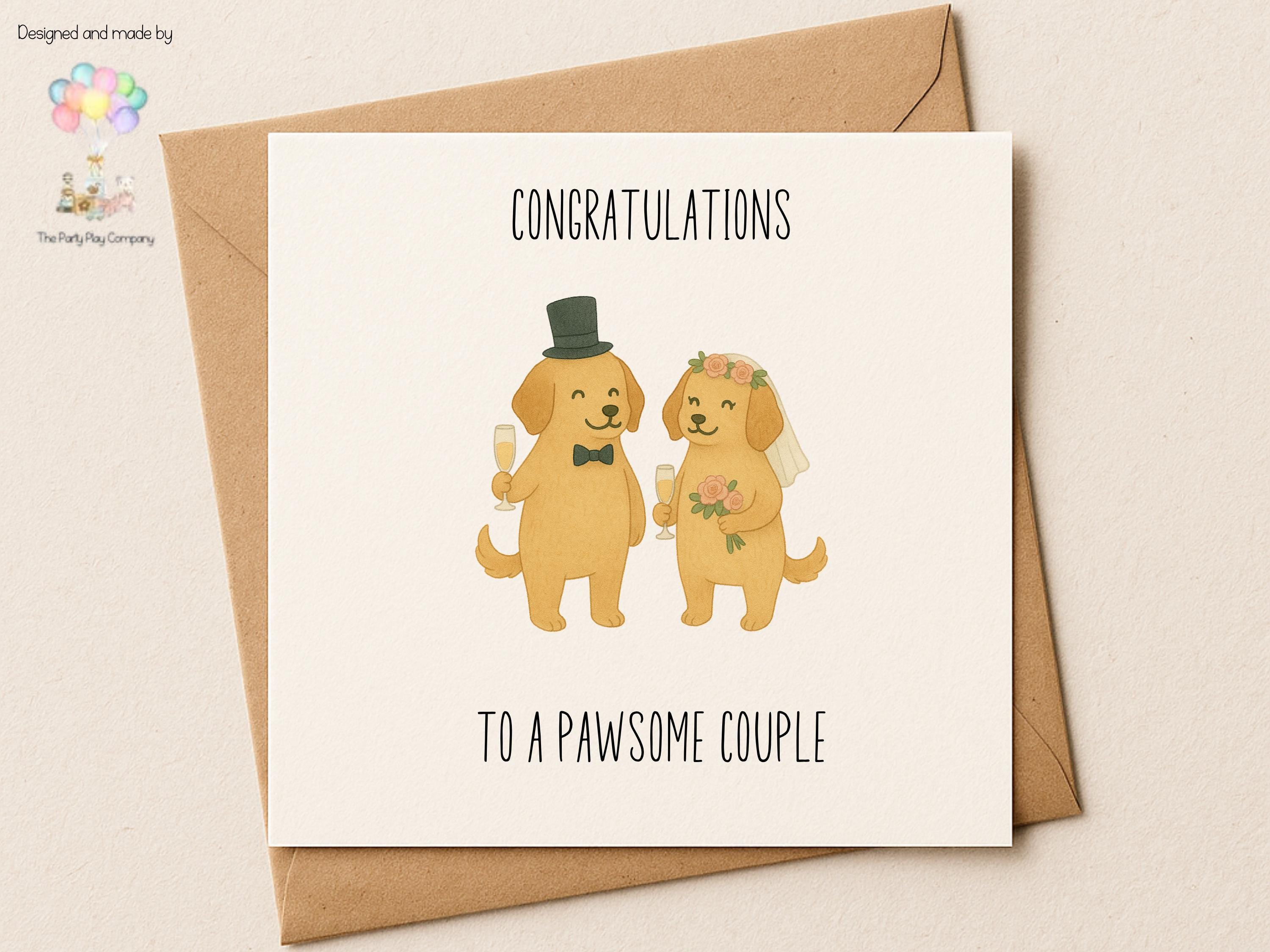 Dog Wedding Card: Pawsome Couple, Illustrated Animal Theme