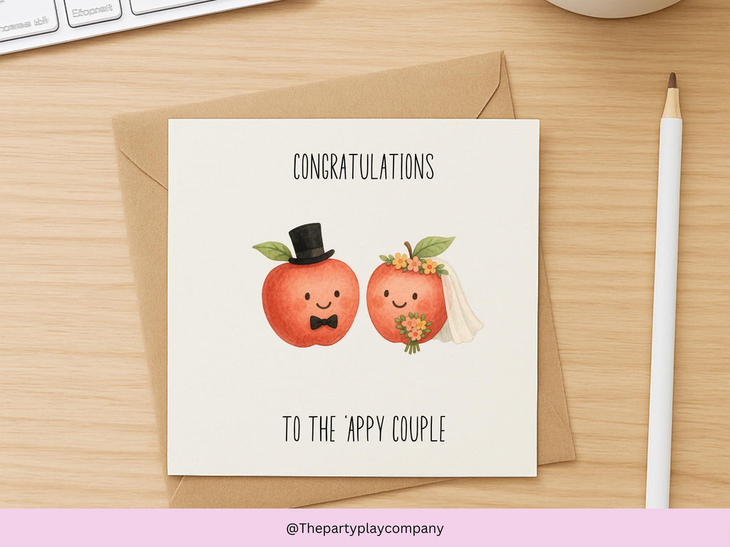 Funny Wedding Card: 'Appy Couple Apple Pun - Congratulations Card
