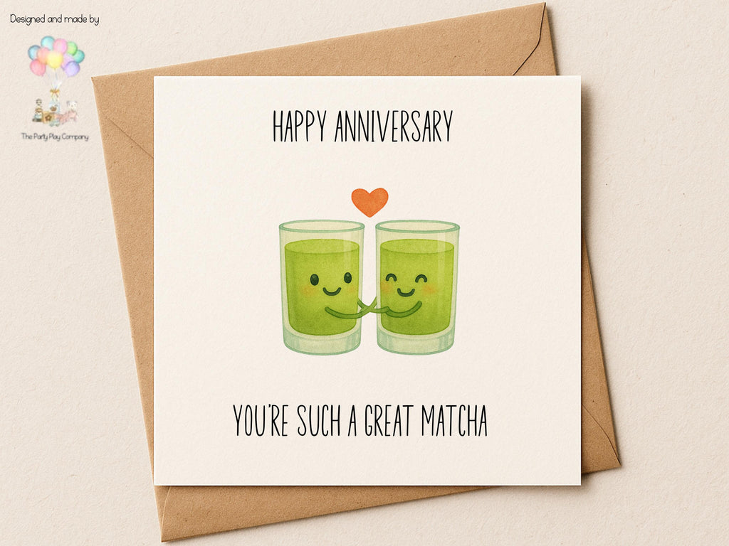 Cute Matcha Anniversary Card – You’re Such a Great Matcha, Funny Tea Pun Love Card, Kawaii Anniversary Card for Husband Wife Partner