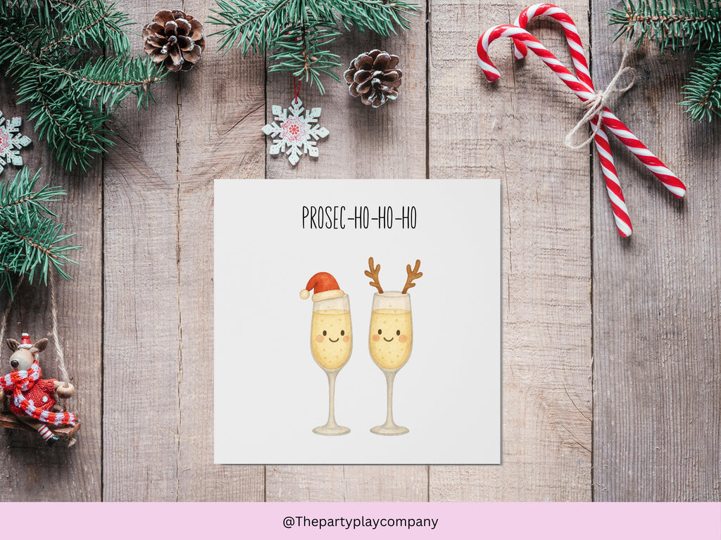 Funny Christmas Card | Prosecco Pun Xmas Card | Prosec-ho-ho-ho Festive Drinks Card | Quirky Holiday Greeting | 4 for 10 Pound Offer