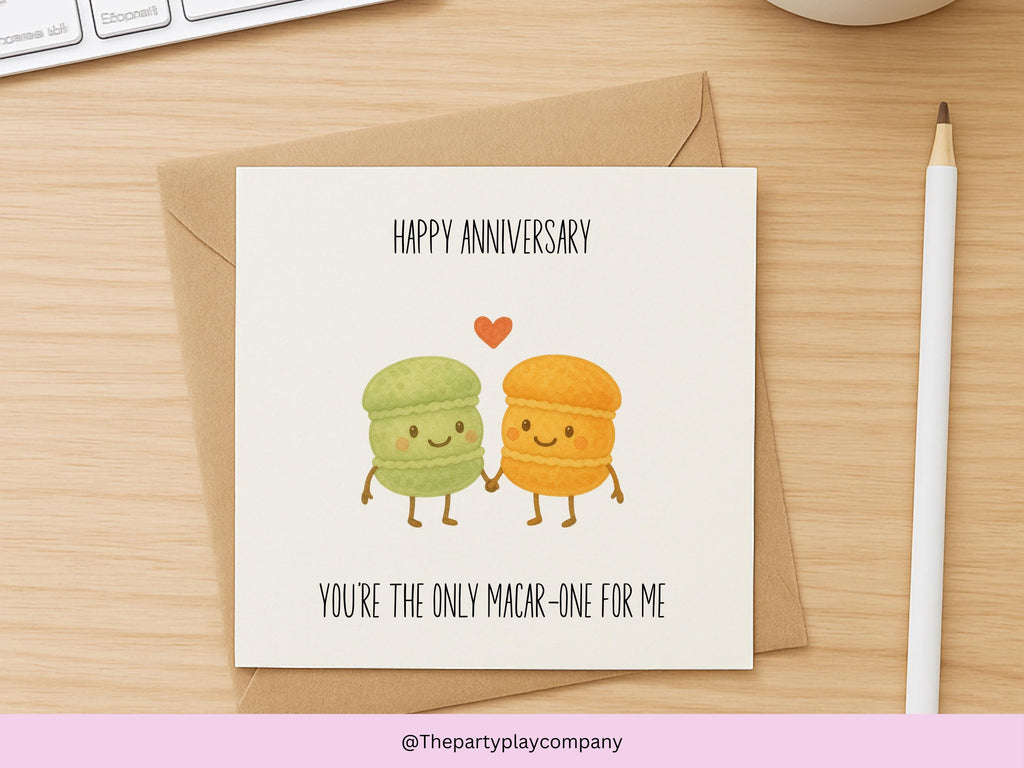 Funny Macaron Anniversary Card: Kawaii Food Pun Love