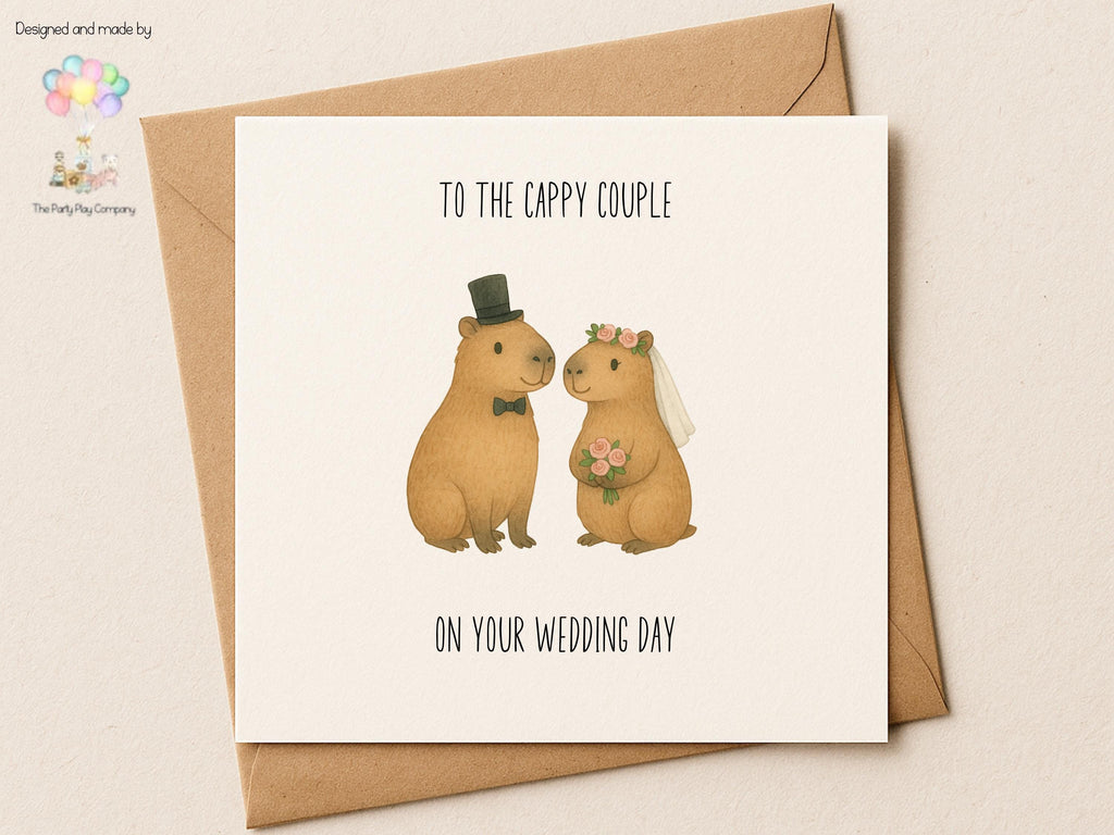 Funny Capybara Wedding Card – “To the Cappy Couple” – Cute Animal Bride and Groom – Quirky Engagement or Anniversary Card