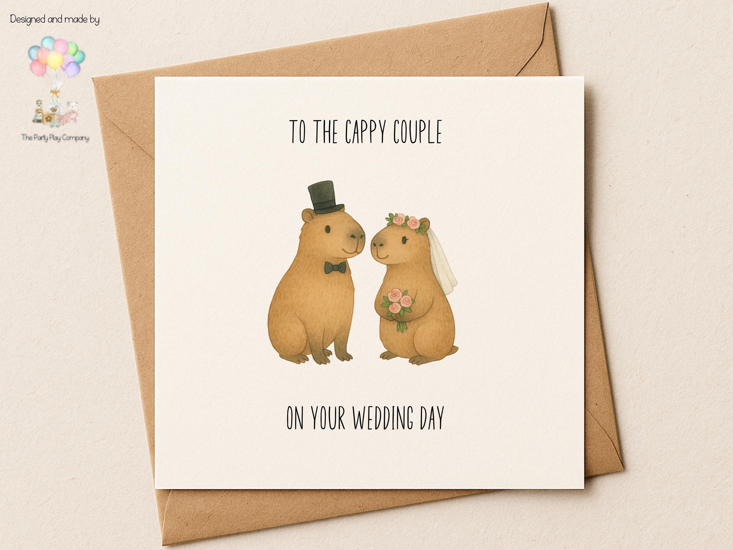 Funny Capybara Wedding Card – “To the Cappy Couple” – Cute Animal Bride and Groom – Quirky Engagement or Anniversary Card