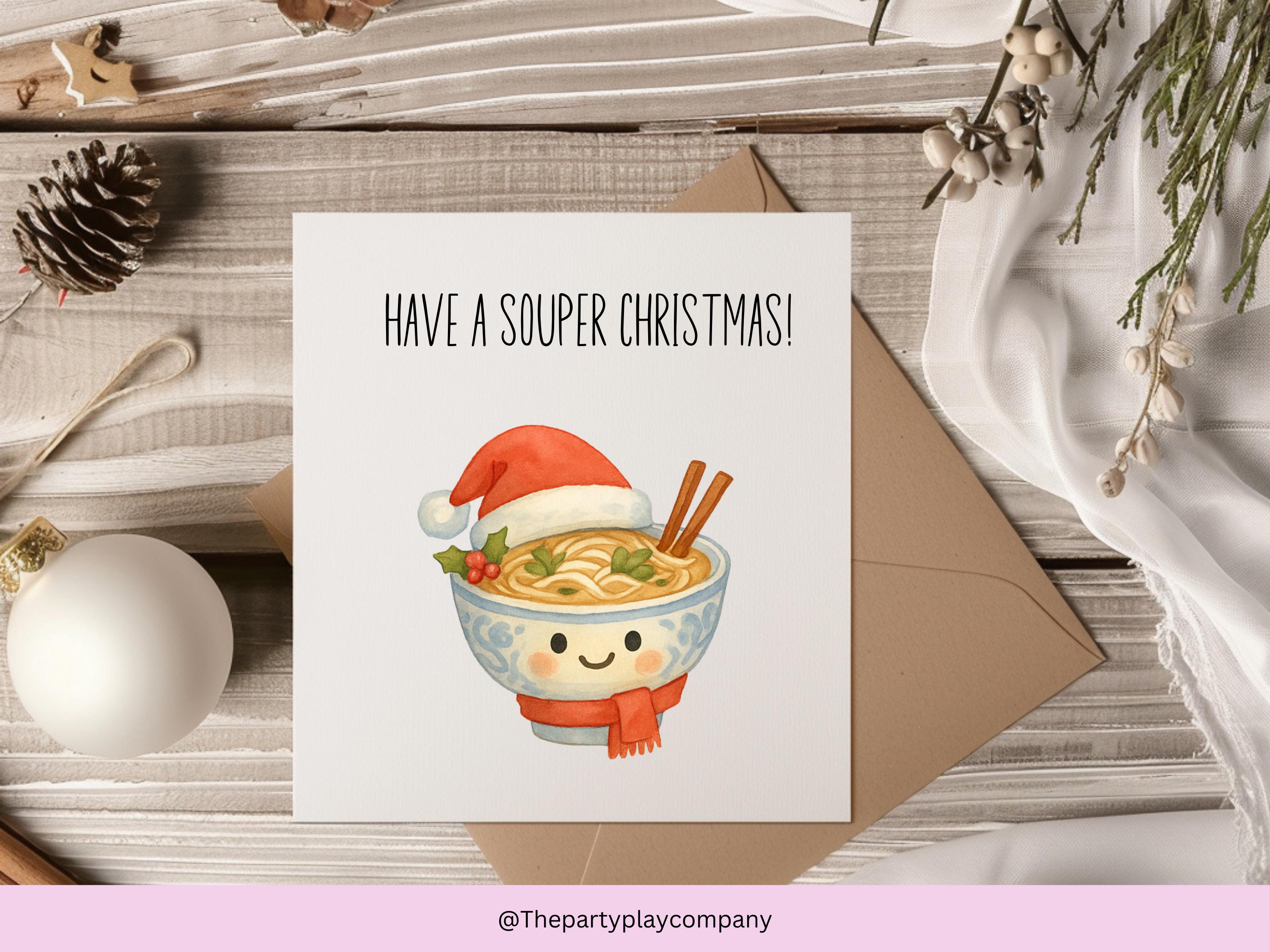 Funny Christmas Card | Soup Pun Xmas Card |Have a Souper Christmas |Quirky Festive Foodie Greeting | Cute Holiday Card |4 for 10 Pound Offer