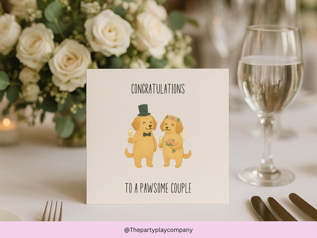 Dog Wedding Card: Pawsome Couple, Illustrated Animal Theme
