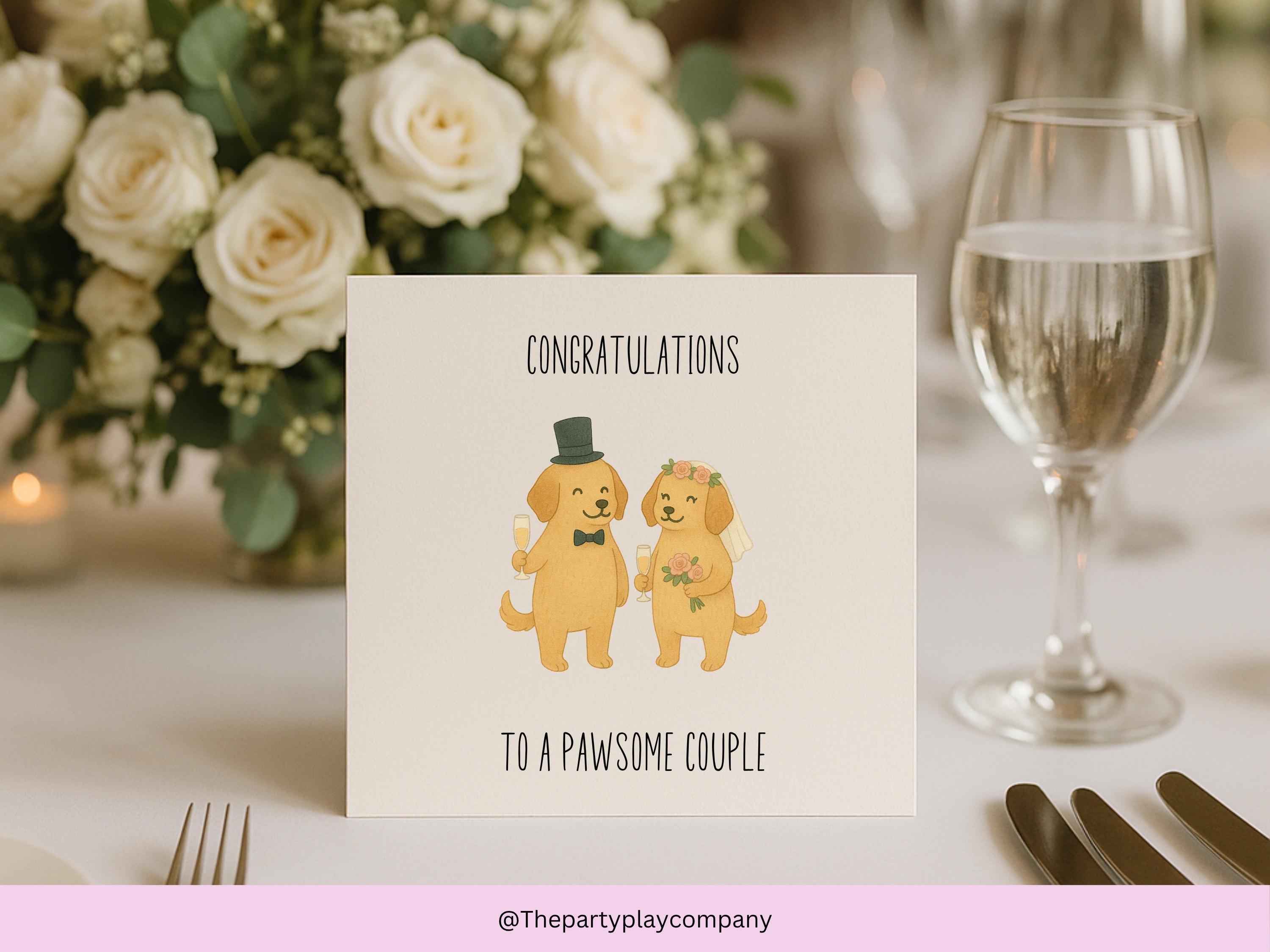 Dog Wedding Card: Pawsome Couple, Illustrated Animal Theme