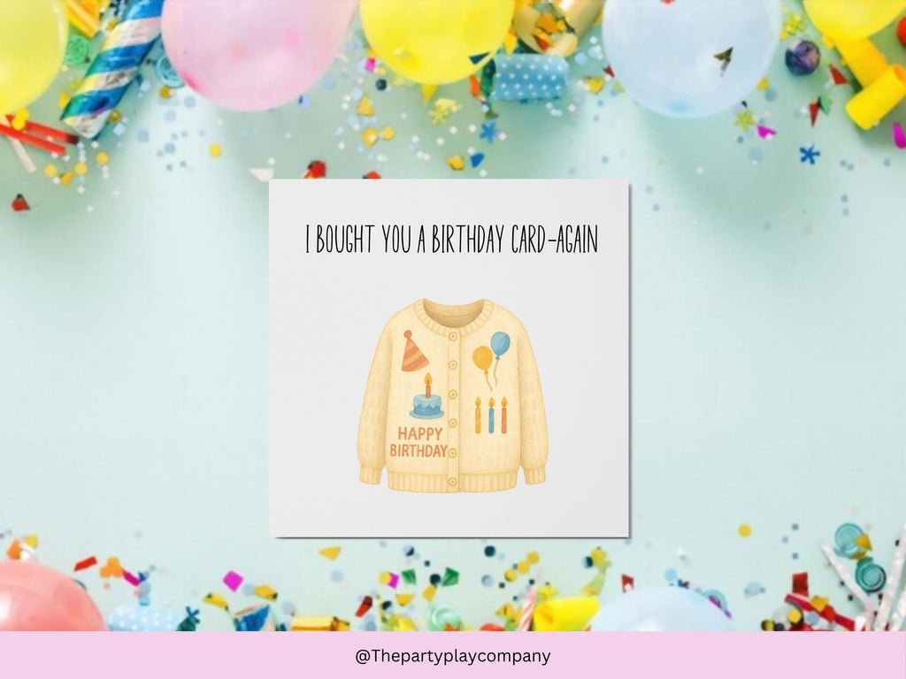Funny Birthday Card: Quirky Cardigan Pun - Kraft Envelope
