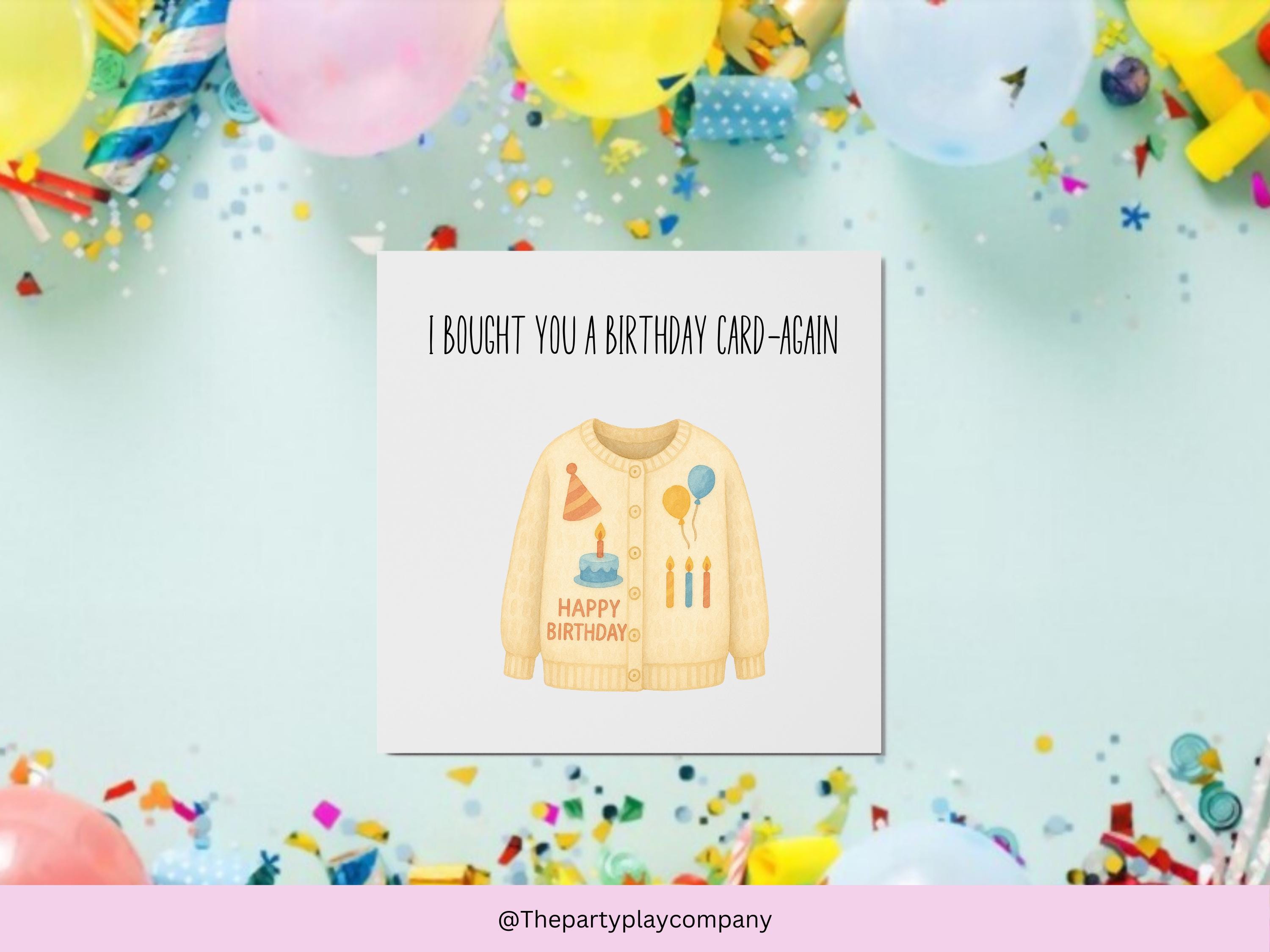 Funny Birthday Card: Quirky Cardigan Pun - Kraft Envelope