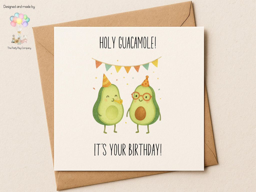 Funny Avocado Birthday Card: Holy Guacamole Pun - 6x6 with Envelope
