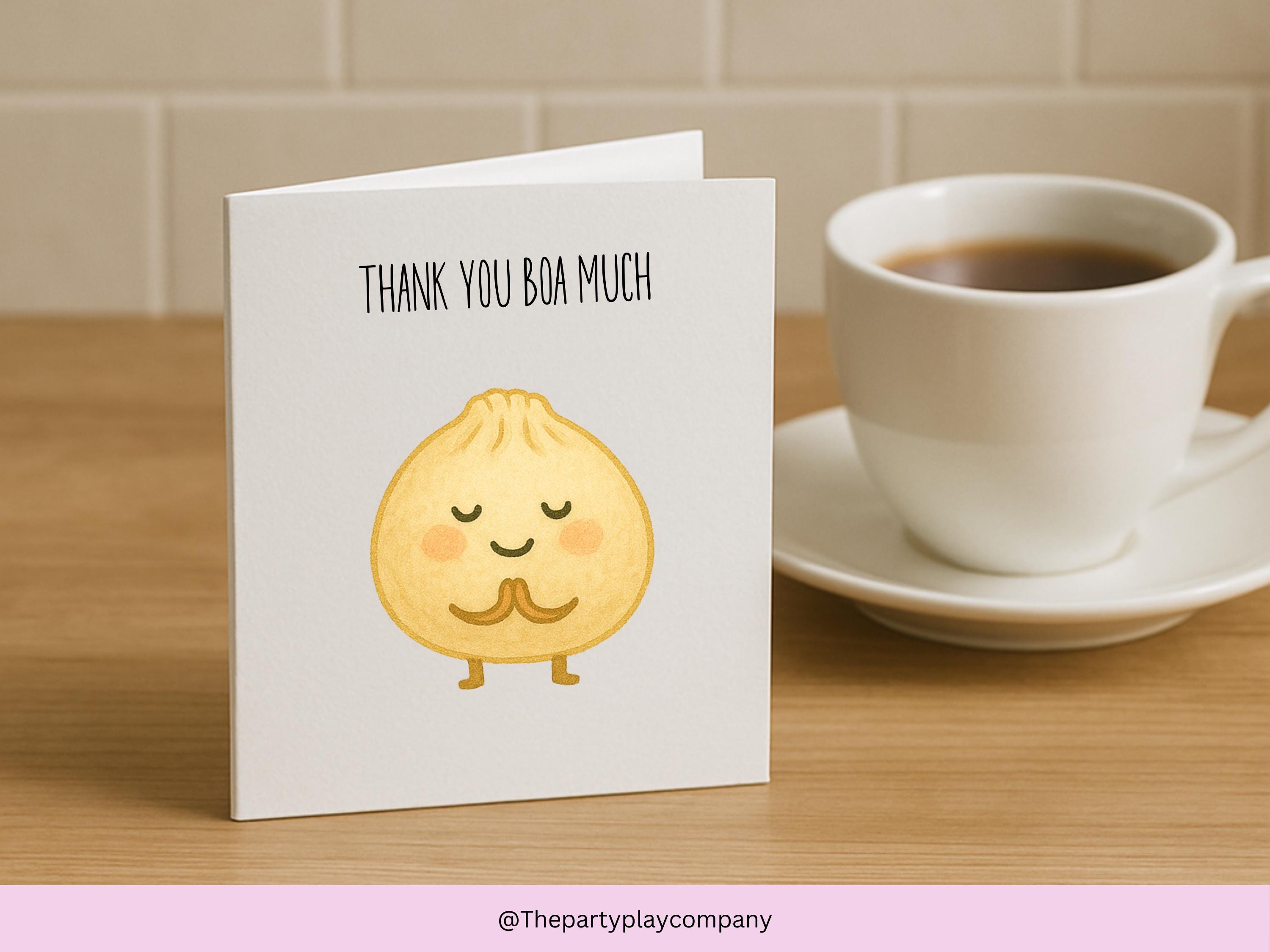 Cute Thank You Card | Bao Dumpling Pun | Thank You Boa Much | Funny Food Pun Card for Friends Family Teacher