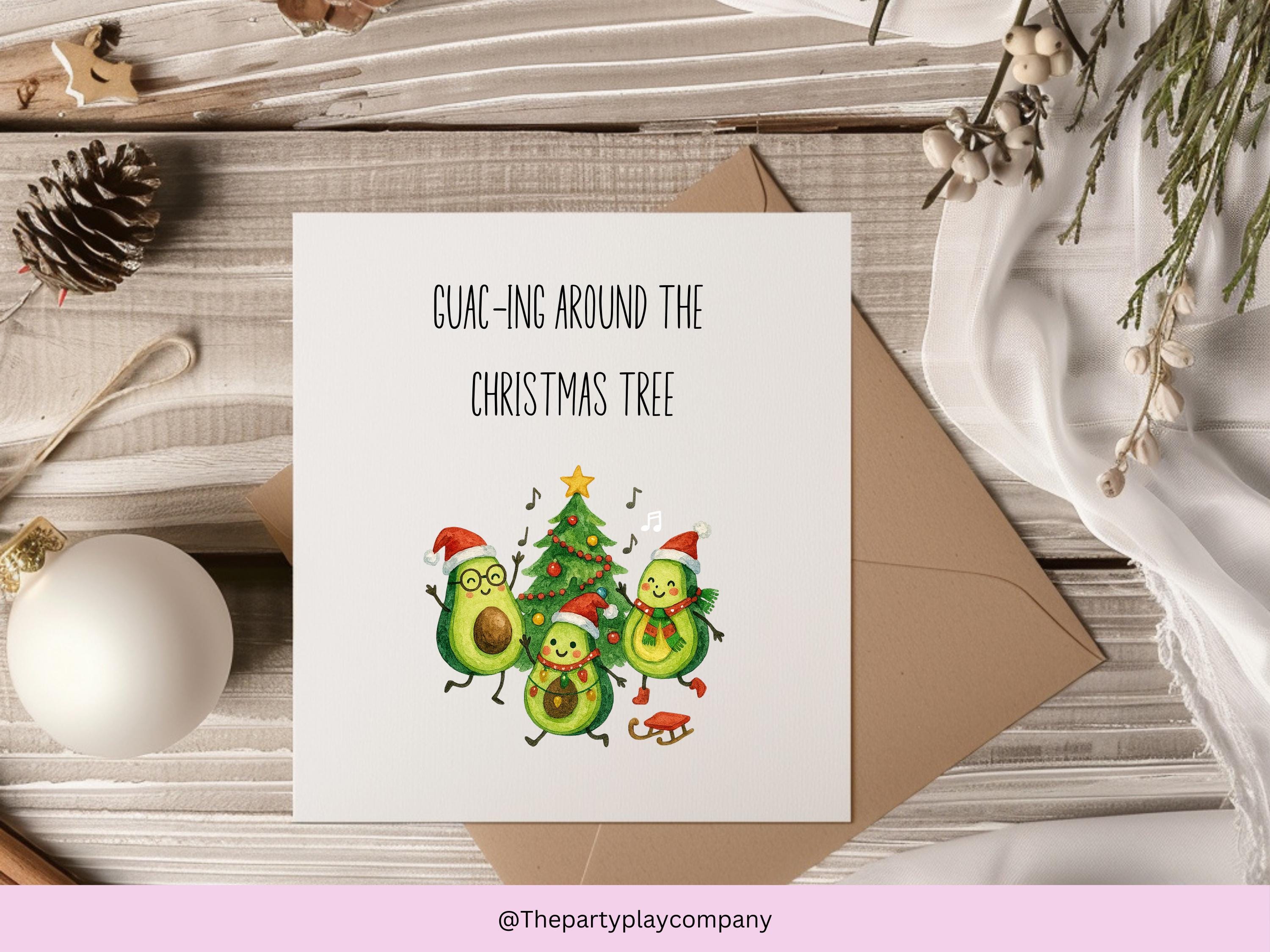 Funny Avocado Christmas Card: Guac-ing Around Pun - 6x6