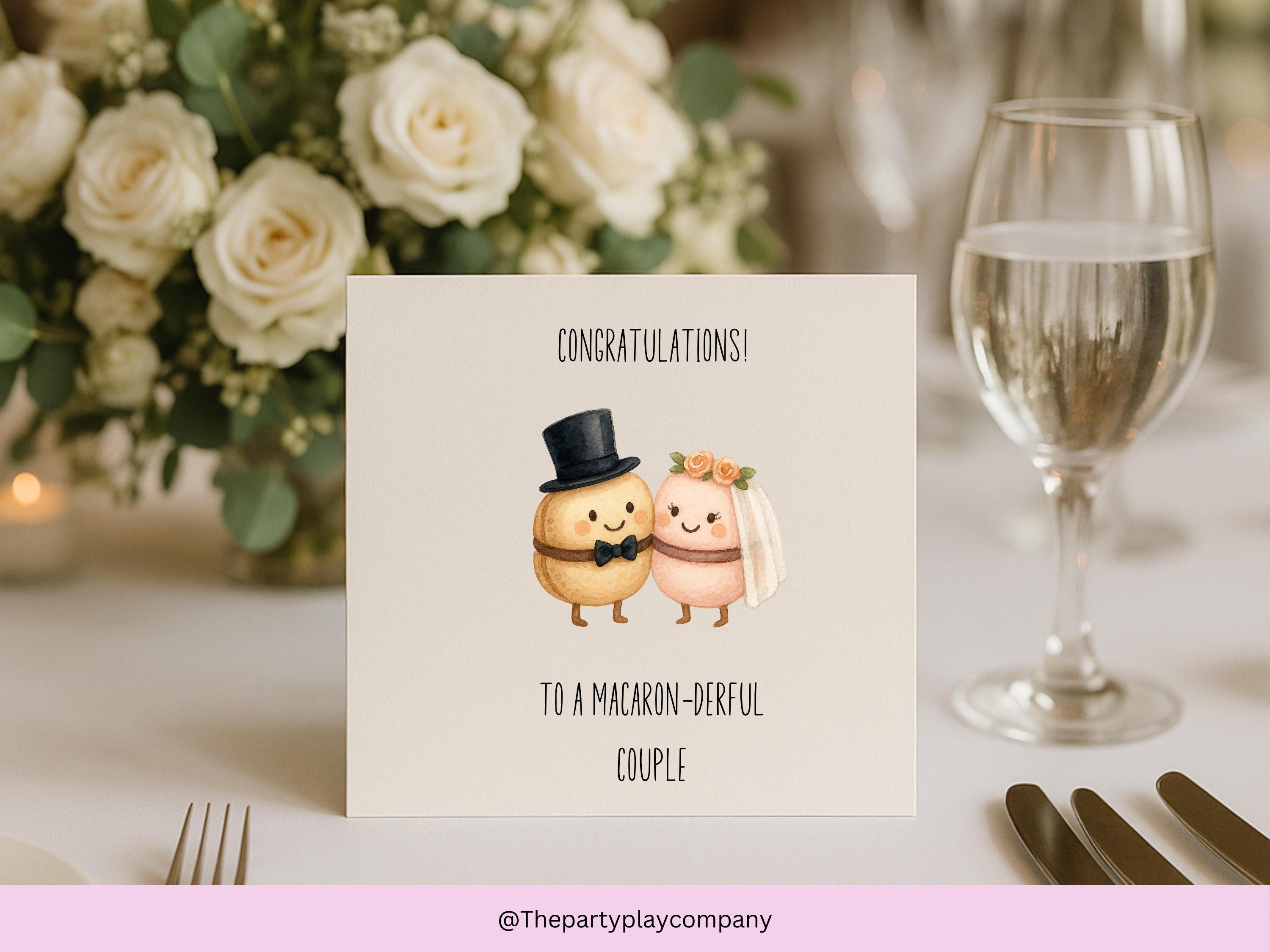 Funny Wedding Card | Macaron Pun Congratulations Card | To a Macaron-derful Couple Newlyweds Card |  Bride and Groom | 4 for 10 Pound Offer