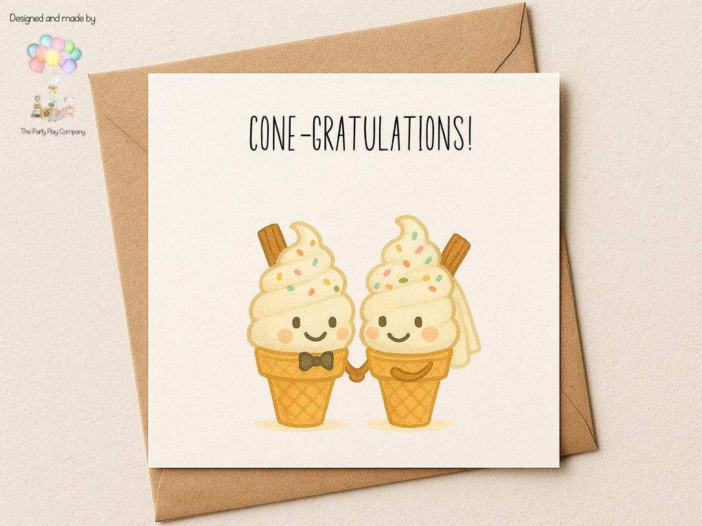 Funny Wedding Card | Ice Cream Pun Congratulations Card | Cone-gratulations Newlyweds Card | Quirky Bride and Groom | 4 for 10 Pound Offer