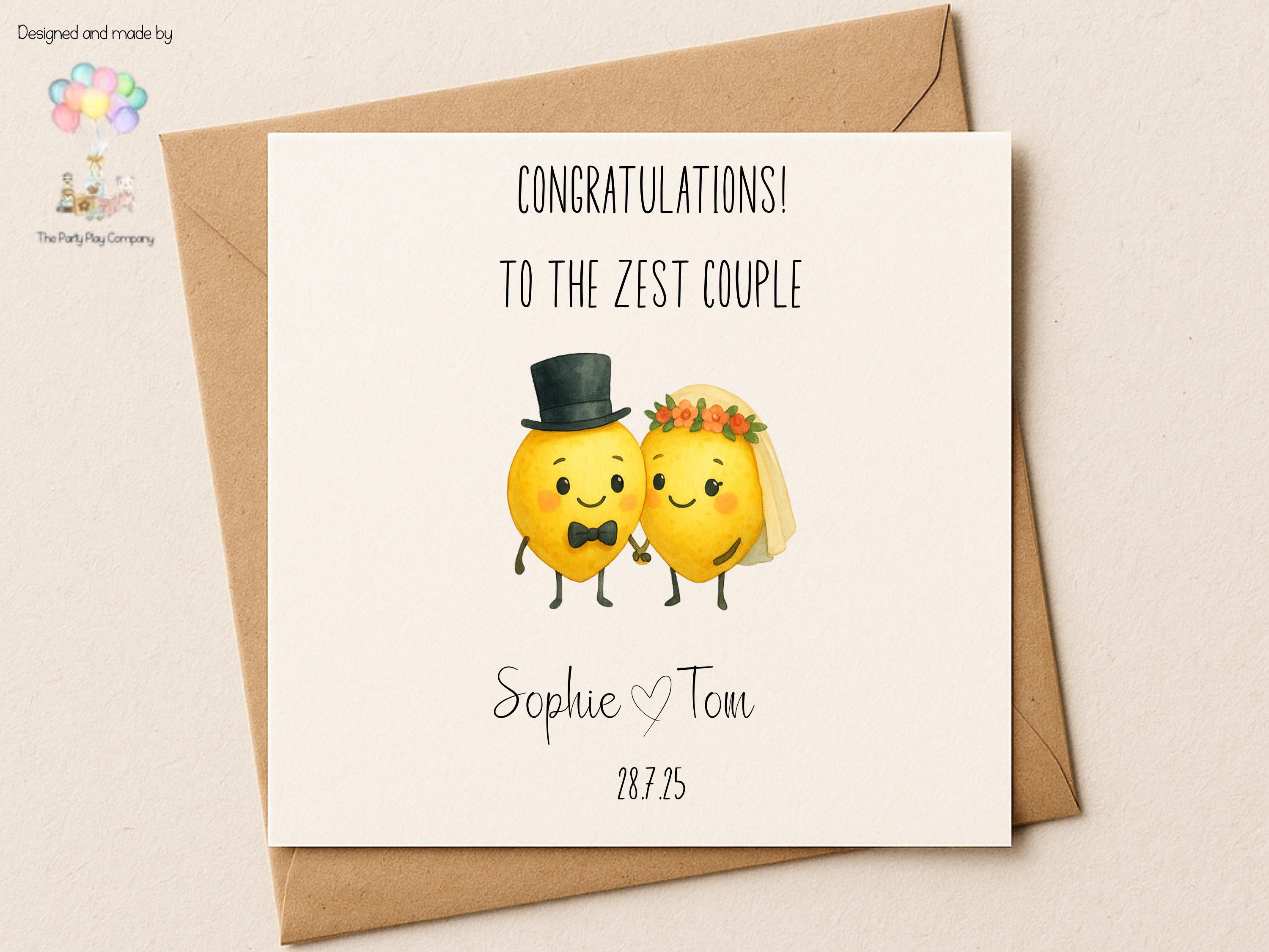 Funny Wedding Card | Lemon Pun Congratulations Card | To the Zest Couple Newlyweds Card | Personalised Option | 4 for 10 Pound Offer
