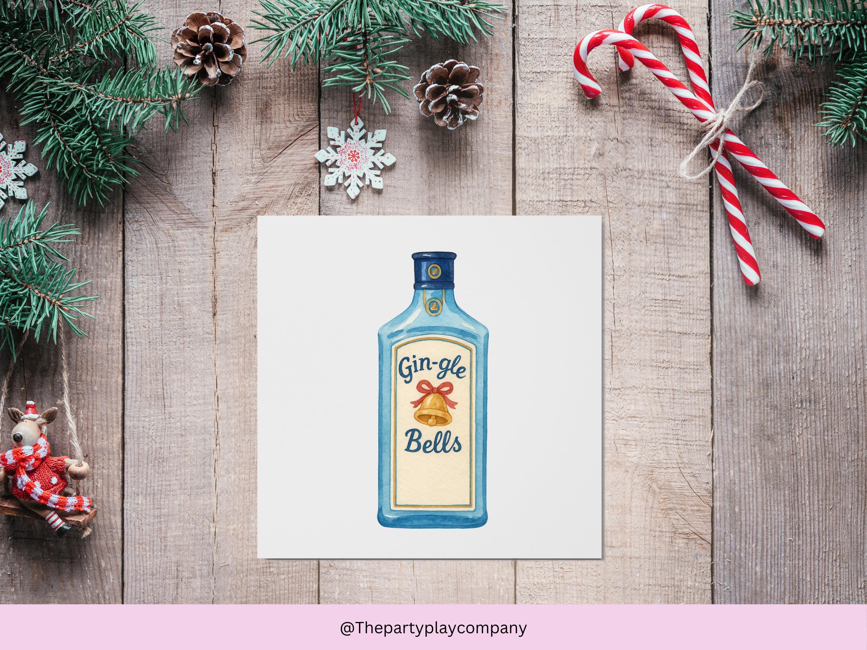 Funny Christmas Card | Gin Pun Xmas Card | Quirky Festive Drinks Card | Gin-gle Bells Holiday Greeting | 4 for 10 Pound Offer