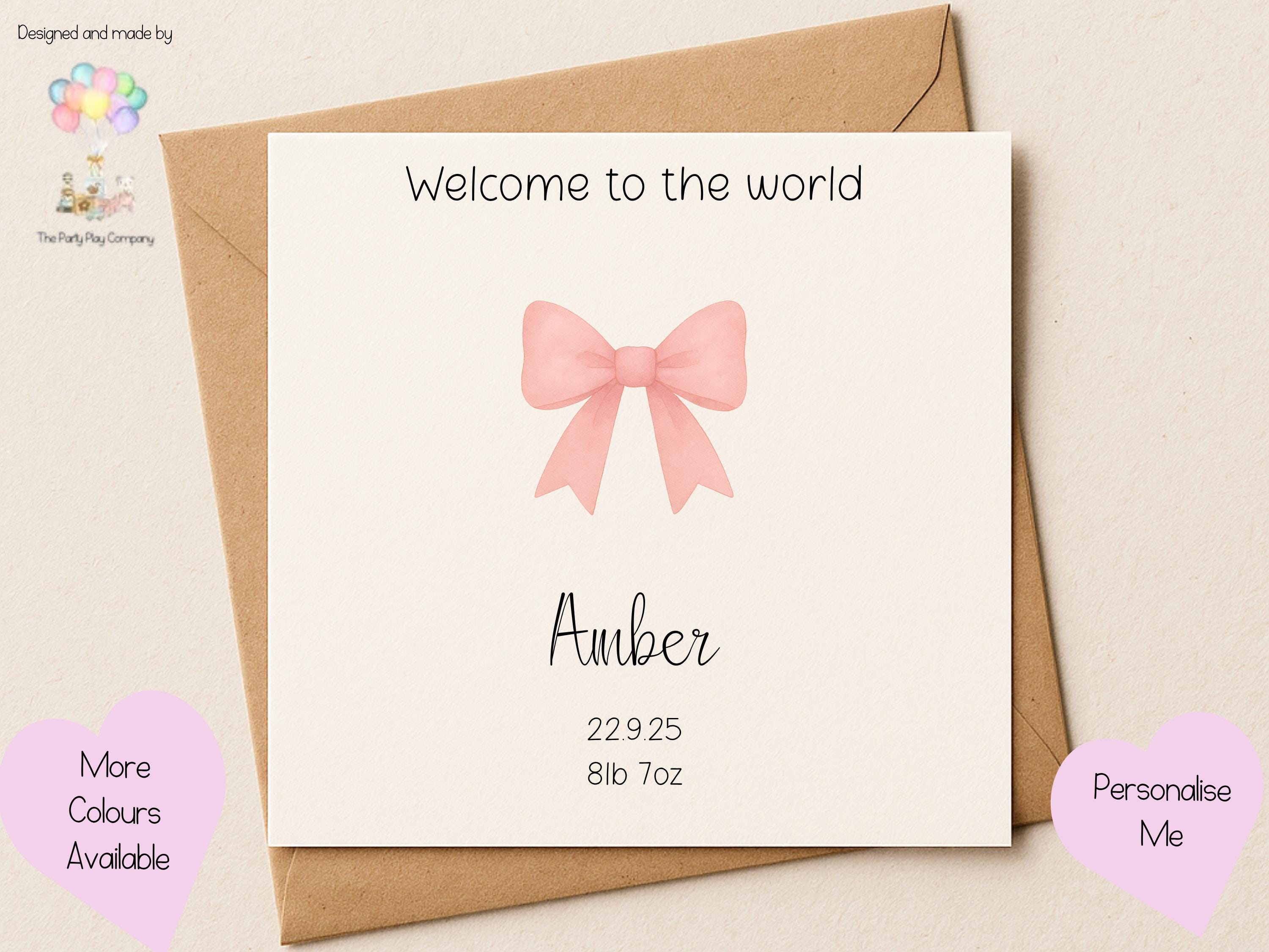 Personalised New Baby Girl Card: Pink Bow Keepsake, Handmade UK