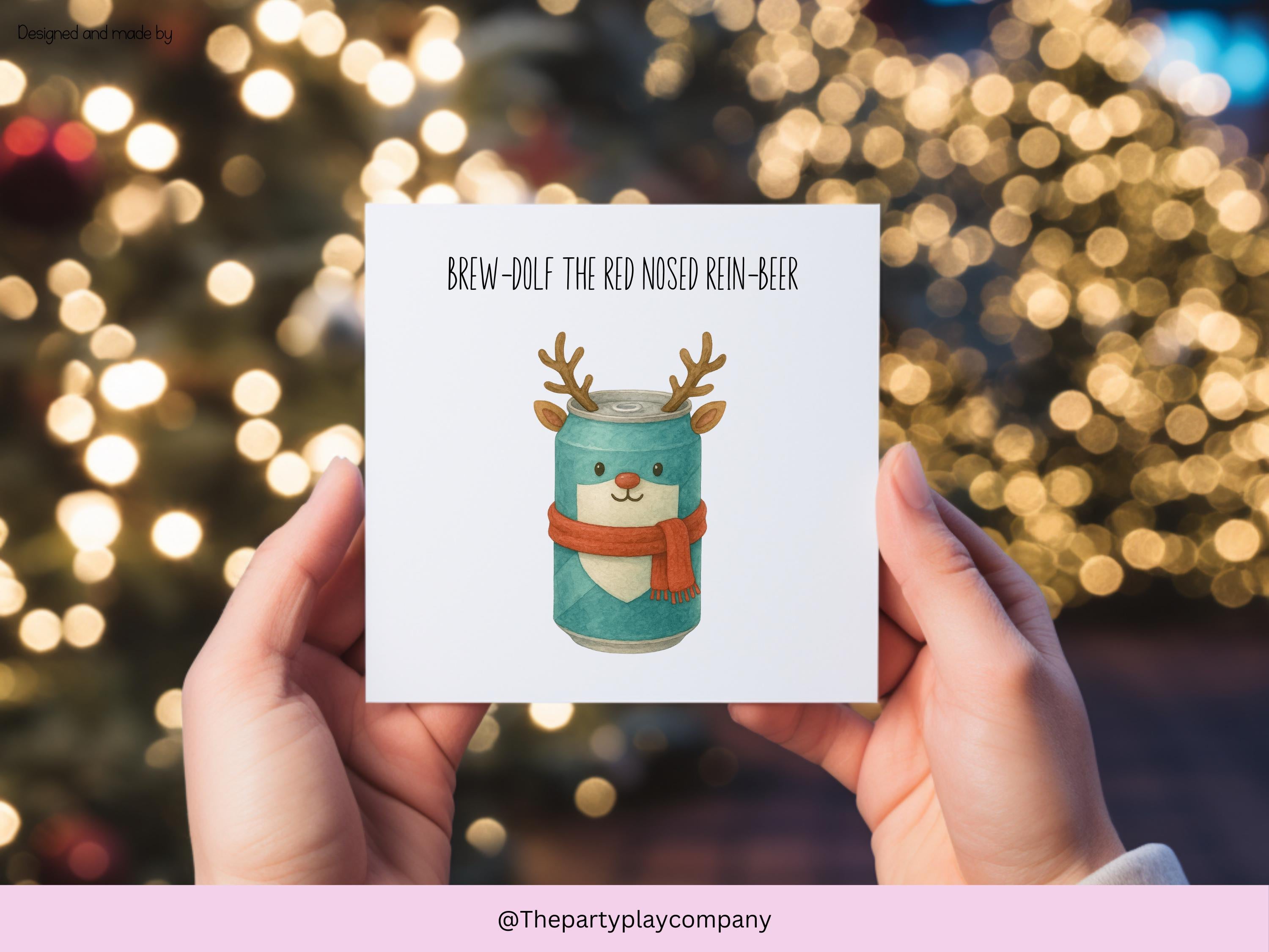Funny Beer Christmas Card: Brew-dolf Pun Greeting with Envelope
