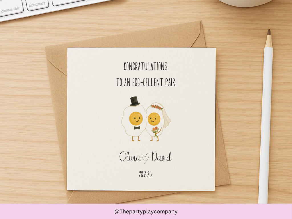 Funny Fried Egg Wedding Card: "Egg-cellent Pair" - Personalized
