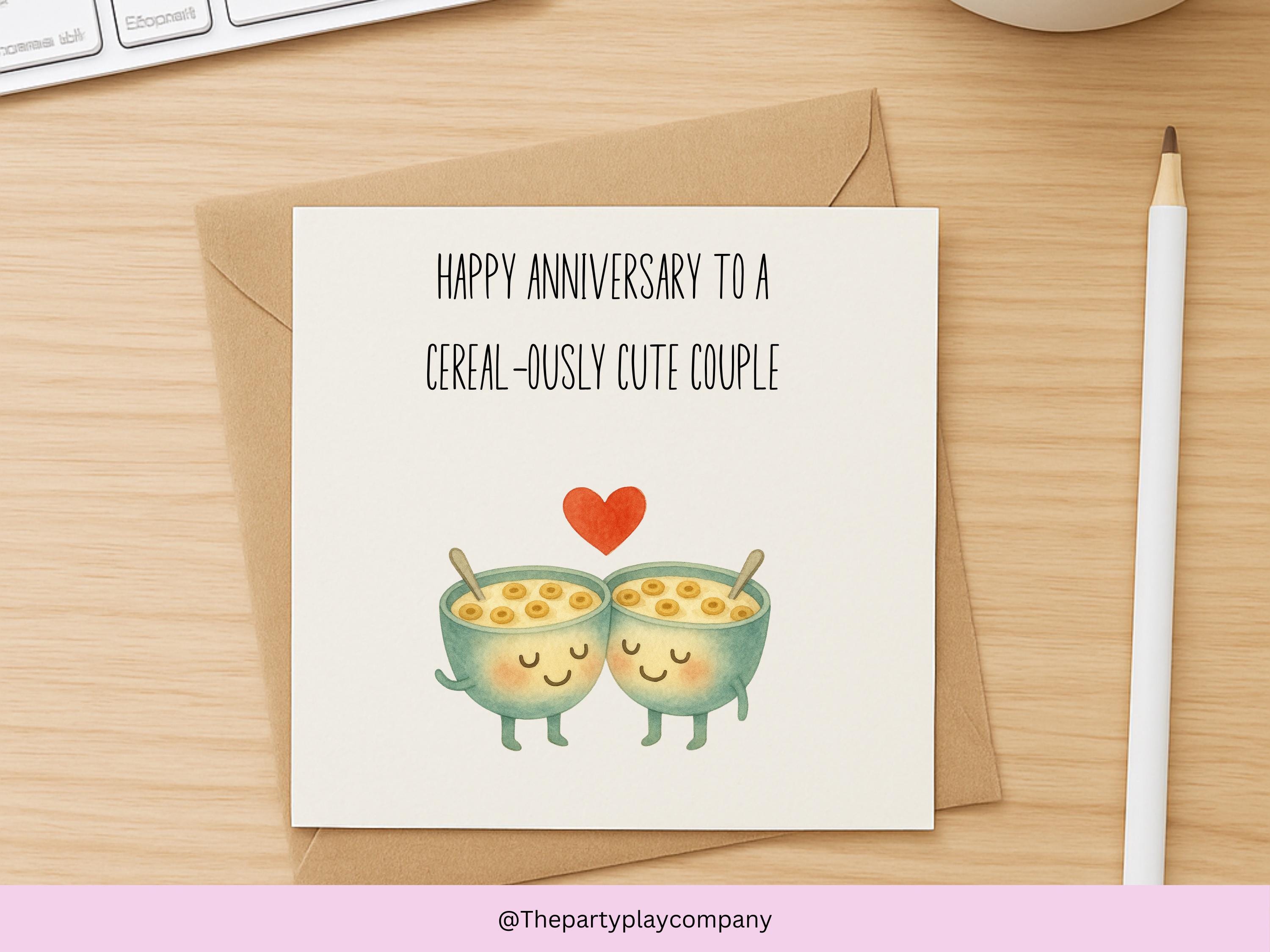 Cute Cereal Anniversary Card – Pun Cereal-ously Cute Couple Card, Funny Food Pun Love Card for Husband Wife Boyfriend Girlfriend