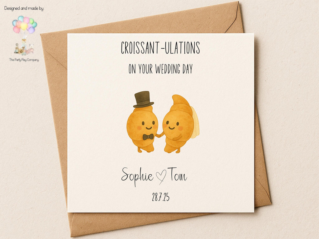 Funny Wedding Card | Croissant Pun Congratulations Card | Croissant-ulations Newlyweds Card | Personalised Option | 4 for 10 Pound Offer