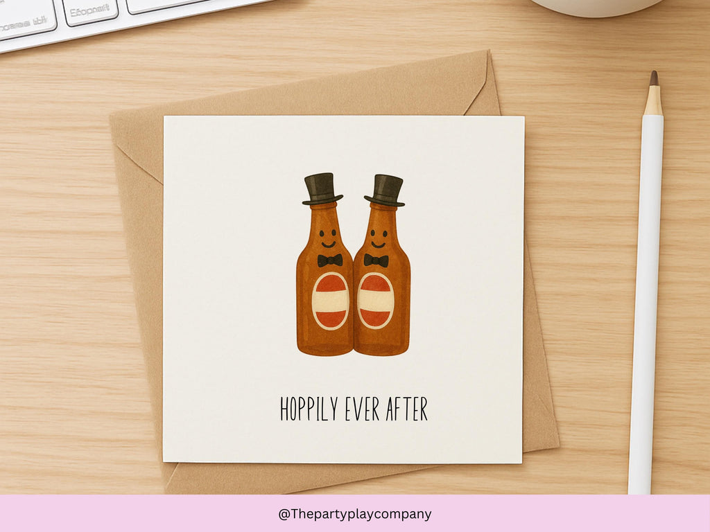 Funny LGBTQ Wedding Card: Hoppily Ever After Beer Grooms