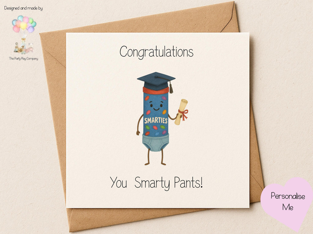 Funny Graduation Card – Smarty Pants Pun with Cap & Scroll, Cute Square Congratulations Card for Graduate