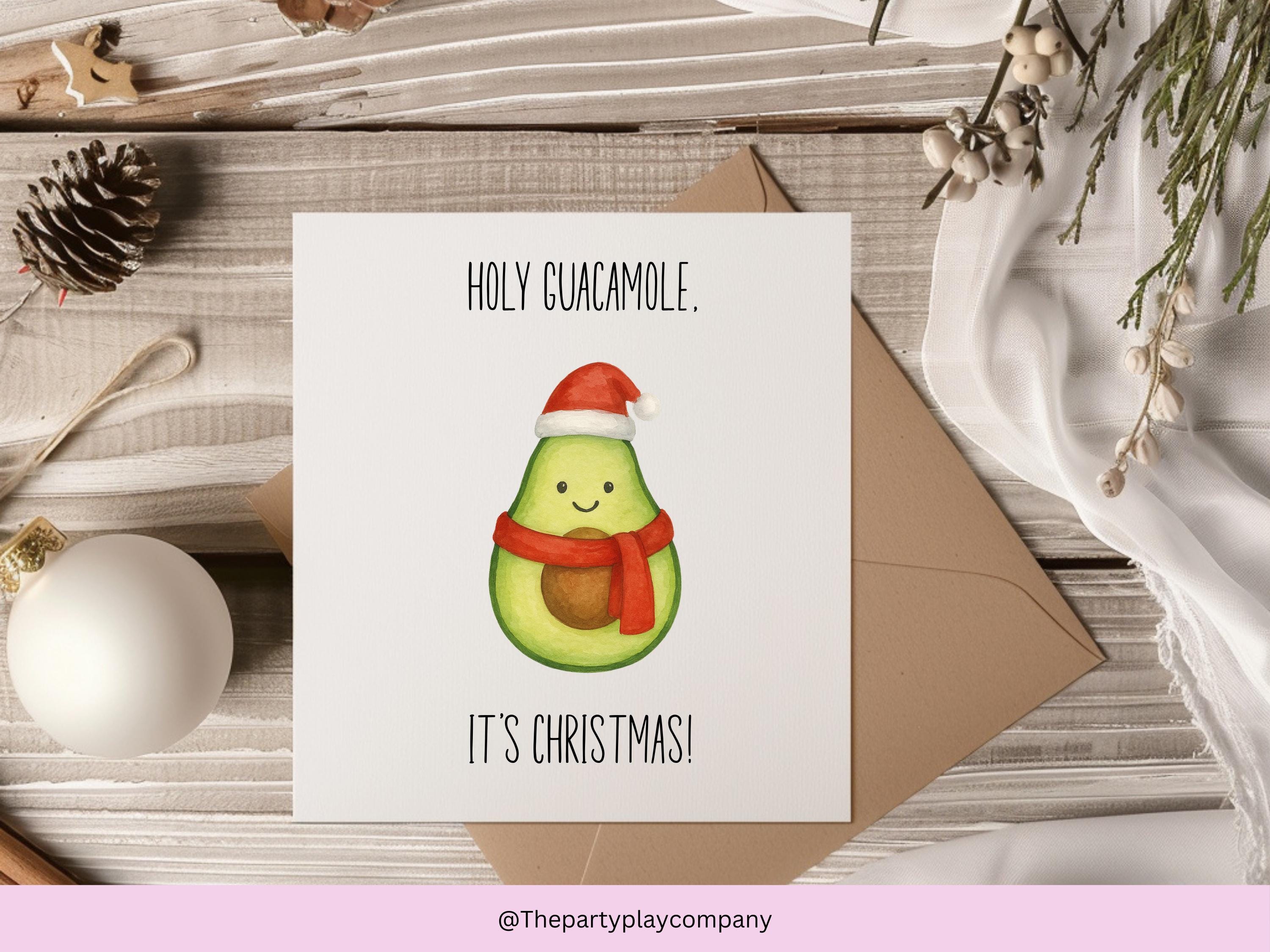 Funny Avocado Christmas Card: Holy Guacamole Pun Holiday Greeting