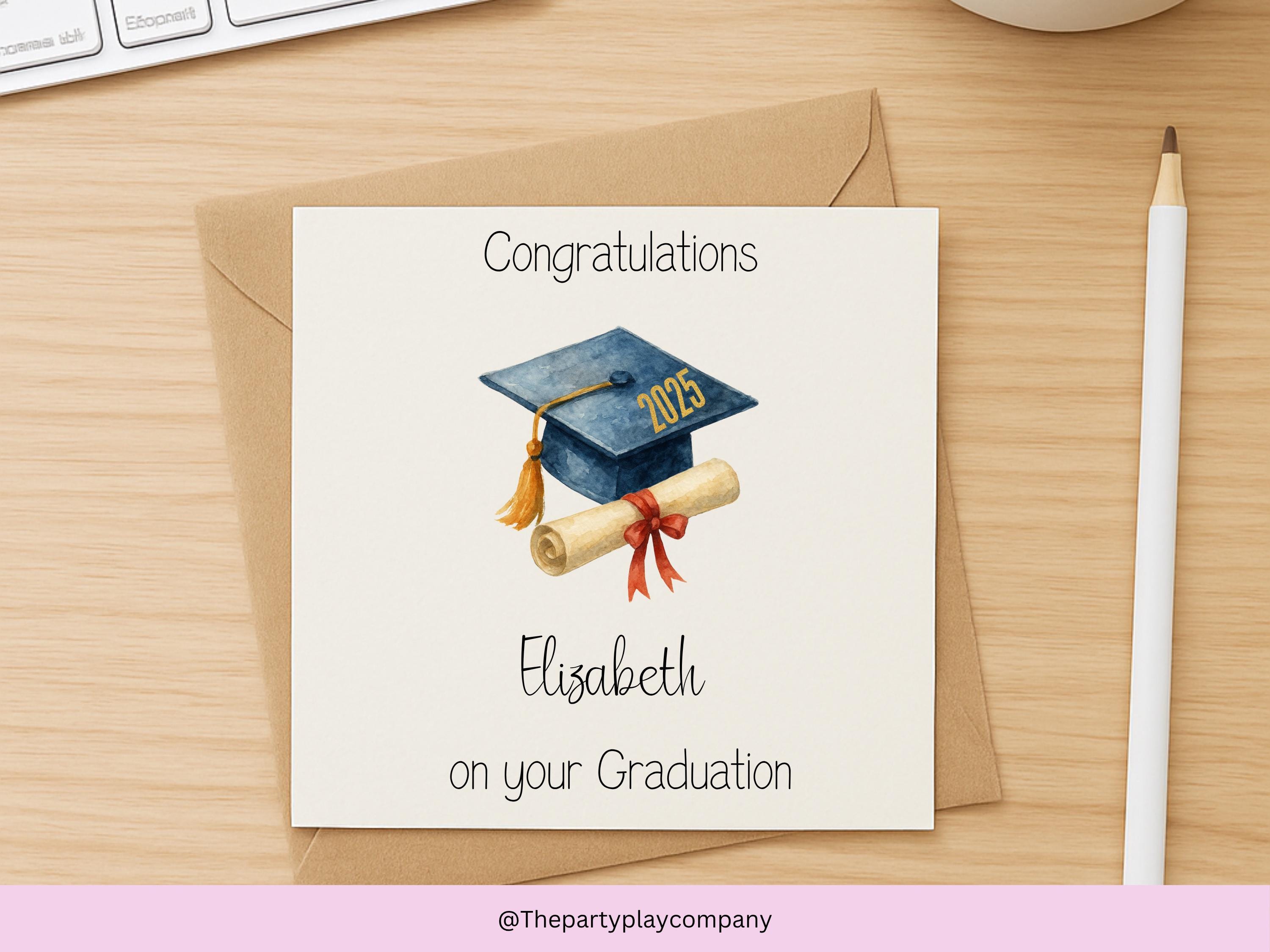 Personalized Graduation Card 2025: Watercolor Cap & Scroll