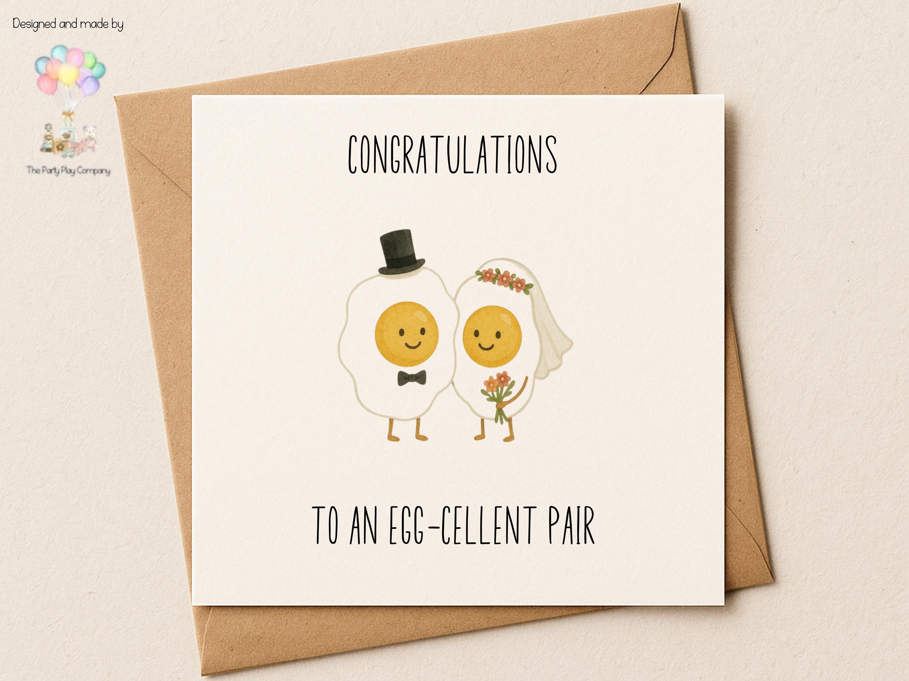 Egg Wedding Card – “To an Egg-cellent Pair” – Funny Congratulations Card – Bride and Groom Eggs
