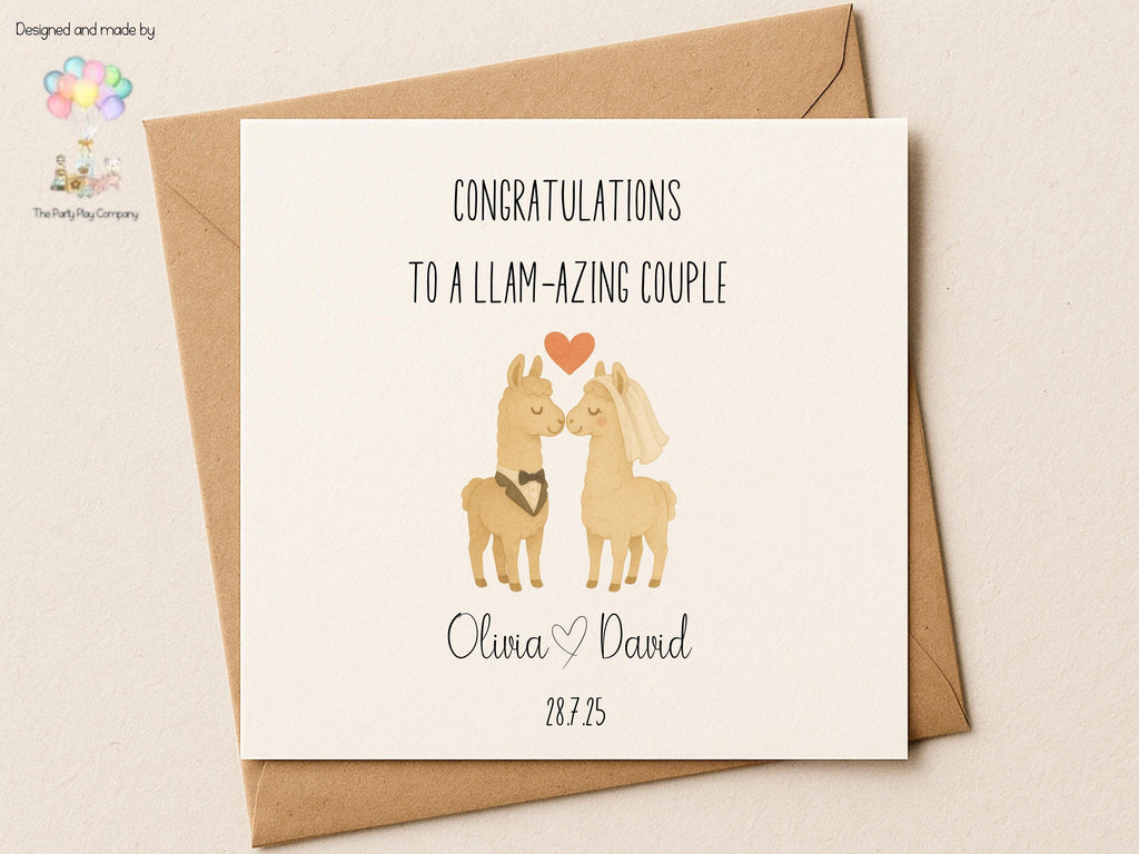 Personalised Wedding Card | Cute Llama Couple Pun | Custom Names & Date | Engagement or Anniversary Card