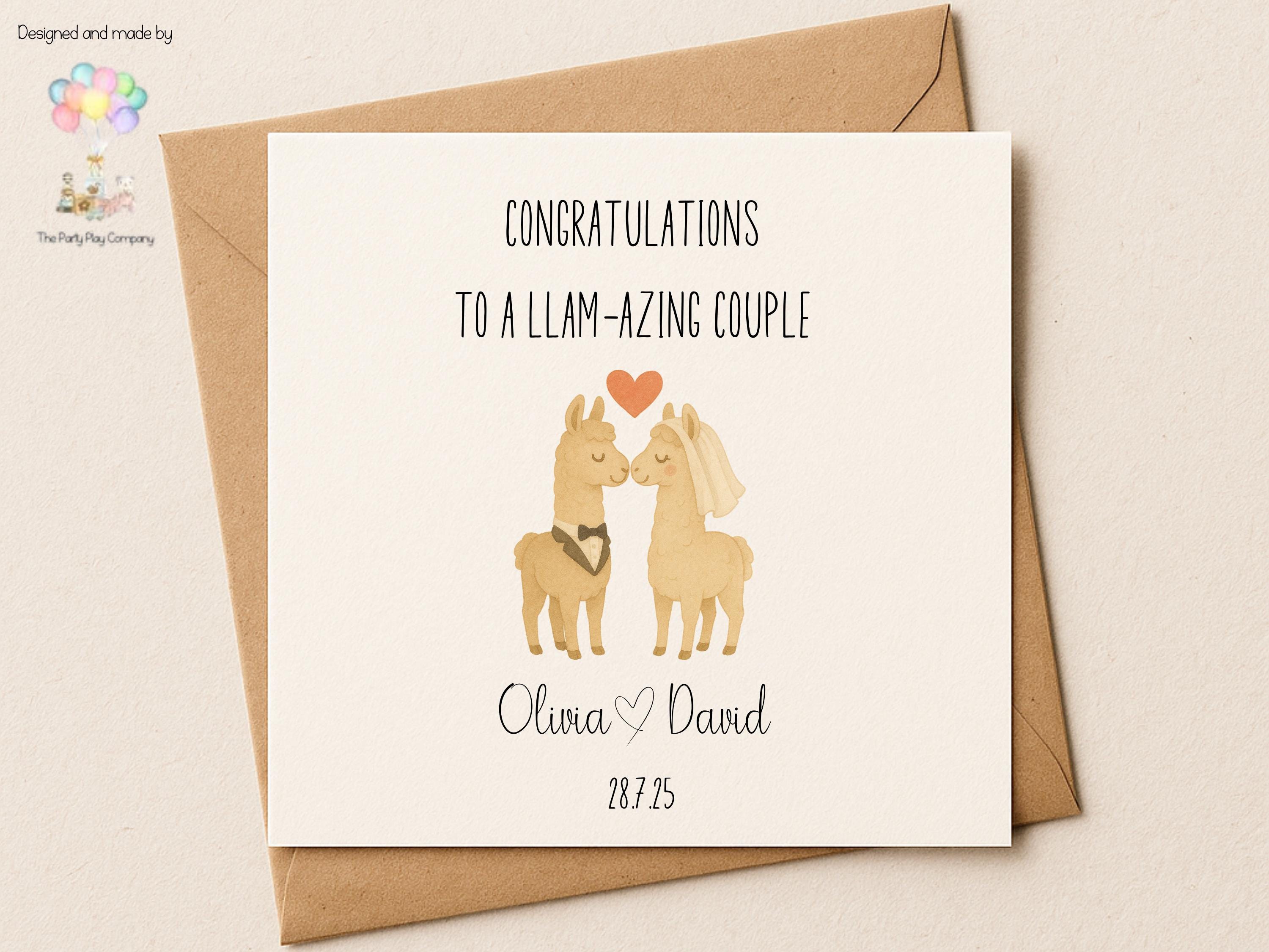 Personalised Wedding Card | Cute Llama Couple Pun | Custom Names & Date | Engagement or Anniversary Card