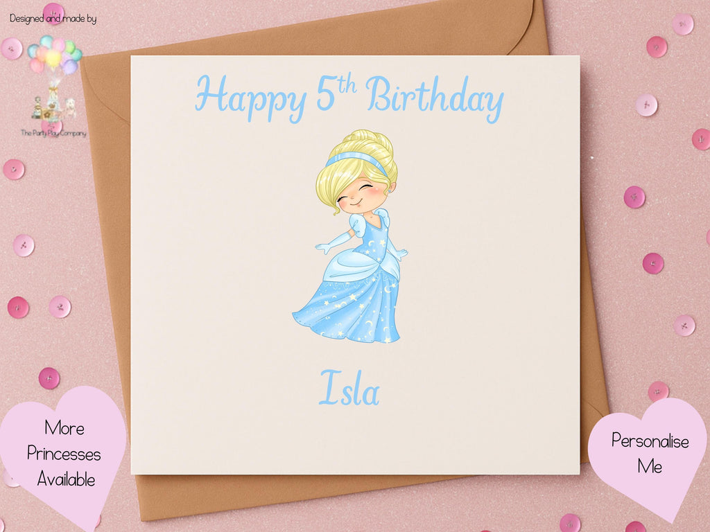 Personalized Princess Birthday Card: Blue Gown, Custom Name & Age